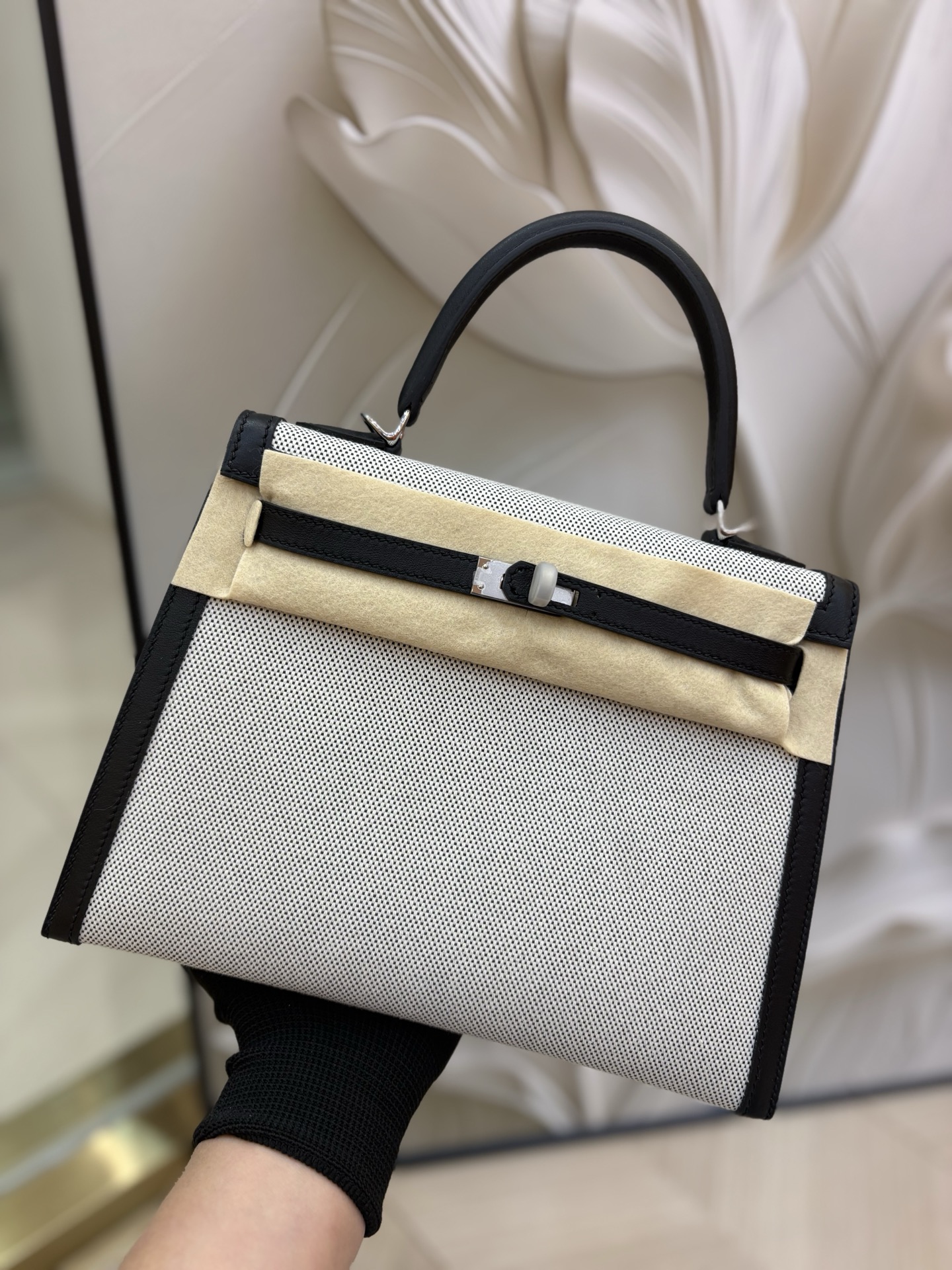 Hermes Kelly canvas leather patchwork bag