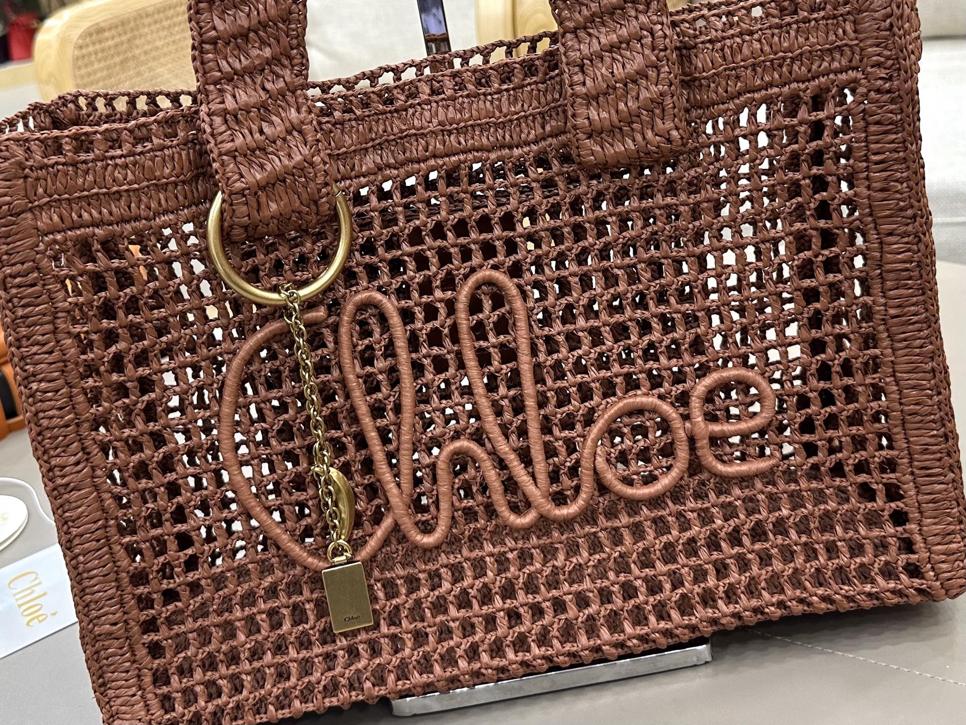 Chloe Summer Banaba East-west Tote Bag in raffia-Brown