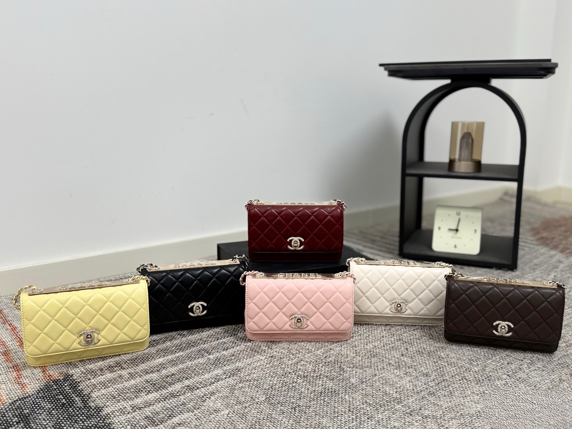 Chanel Trendy WOC 19CM Crystal Top Bar Turnlock Quilted Leather Wallet On Chain Shoulder Bag - KAIROO