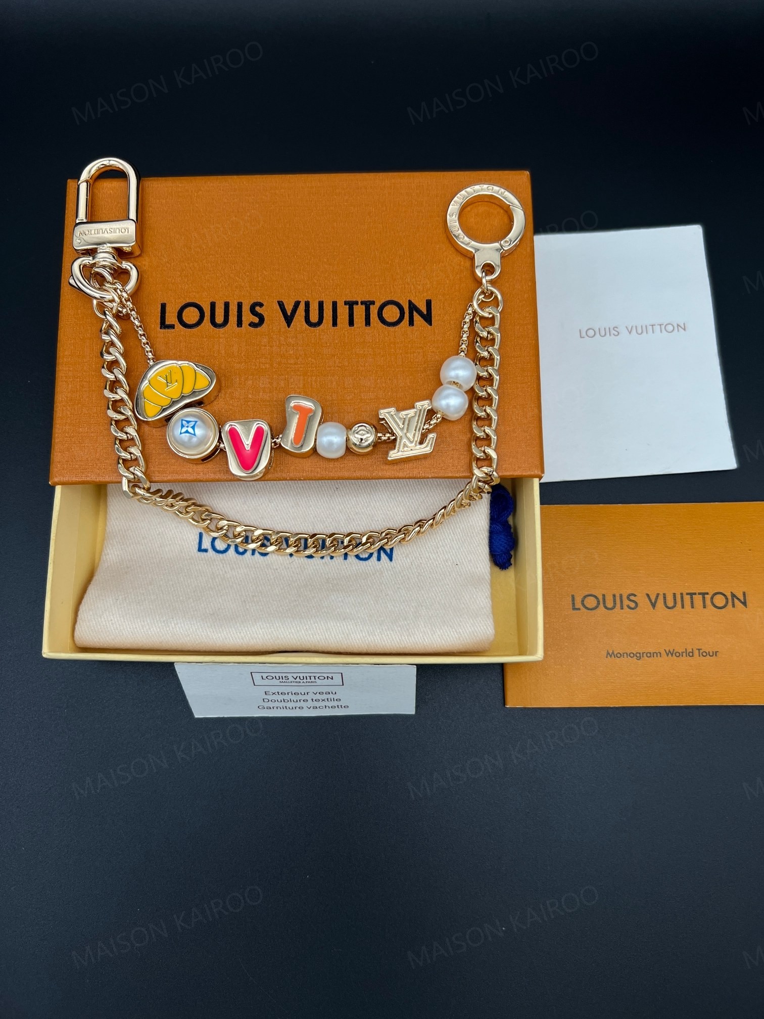 Louis Vuitton LV Double Layer Pearl Beaded Chain Bag Charm - KAIROO