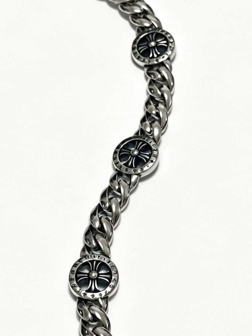 Chrome Hearts Classic Vintage Polished Cross Flower Cuban Bracelet