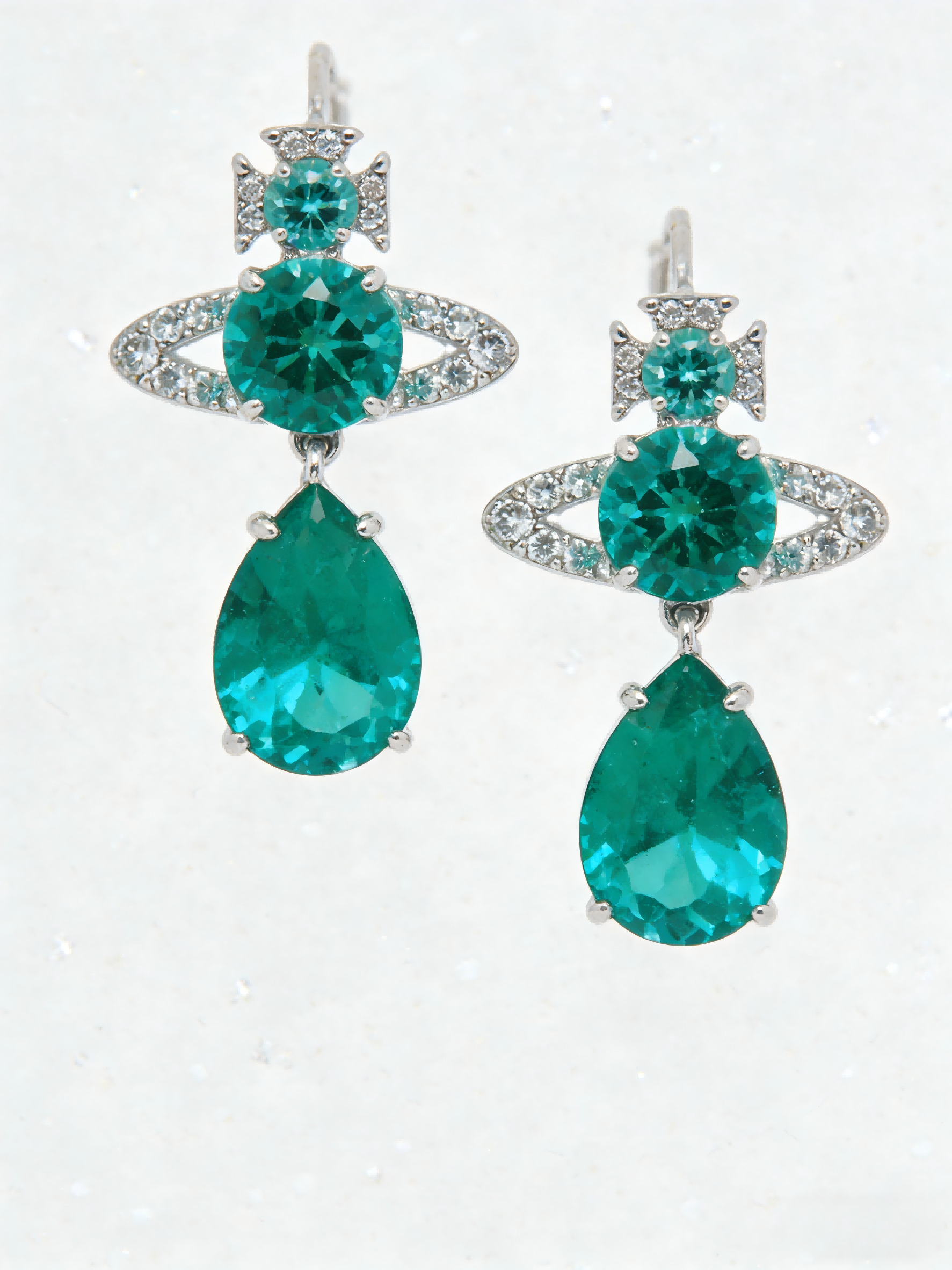 2026 New Silver-Tone Emerald Green Drop Earrings, Paved Crystal Planet Charm, Glam Statement Jewelry for Party & Evening Wear