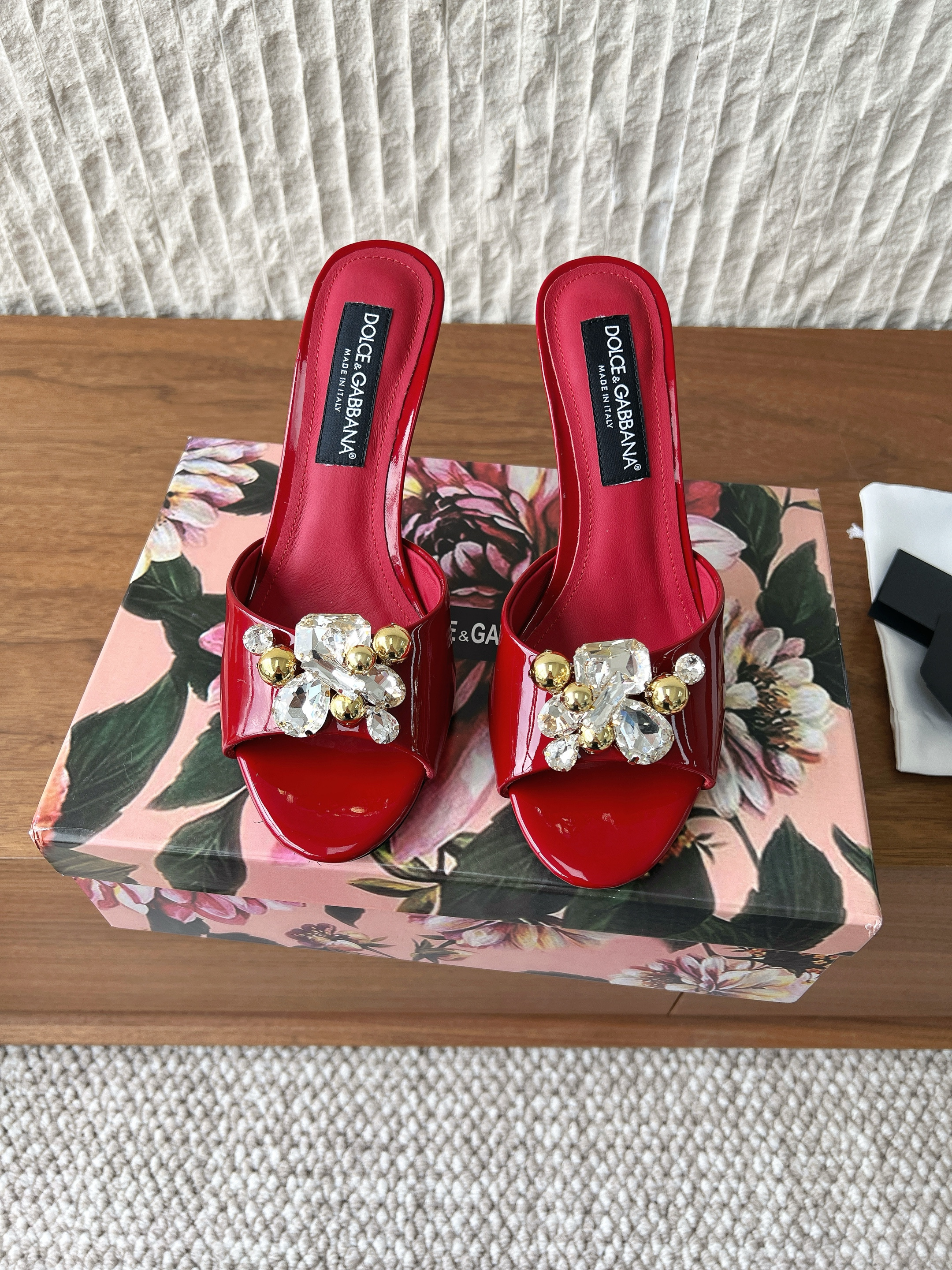 Dolce&Gabbana Crystal Shiny Leather Heeled Slide