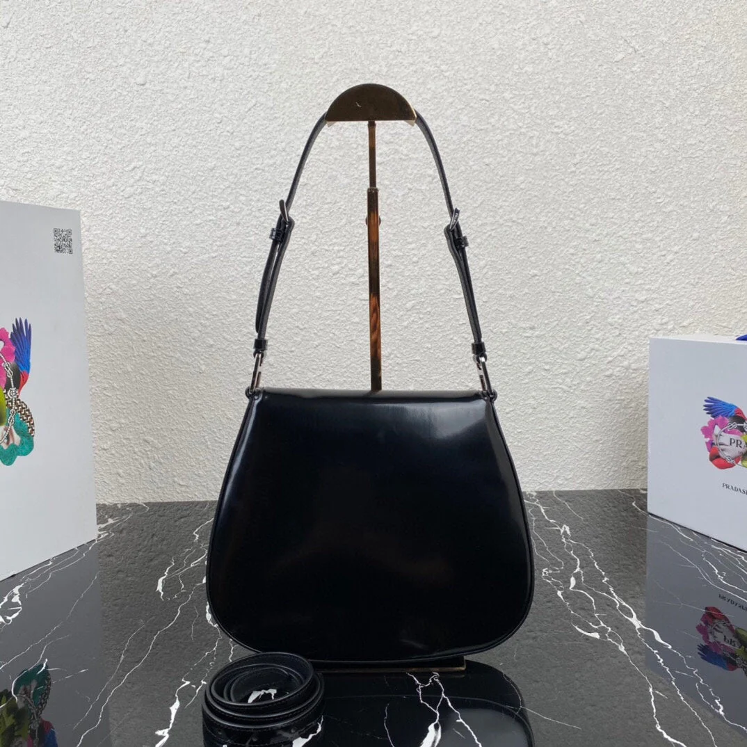 Prada CLEO 24 BLACK BRUSHED LEATHER SHOULDER BAG