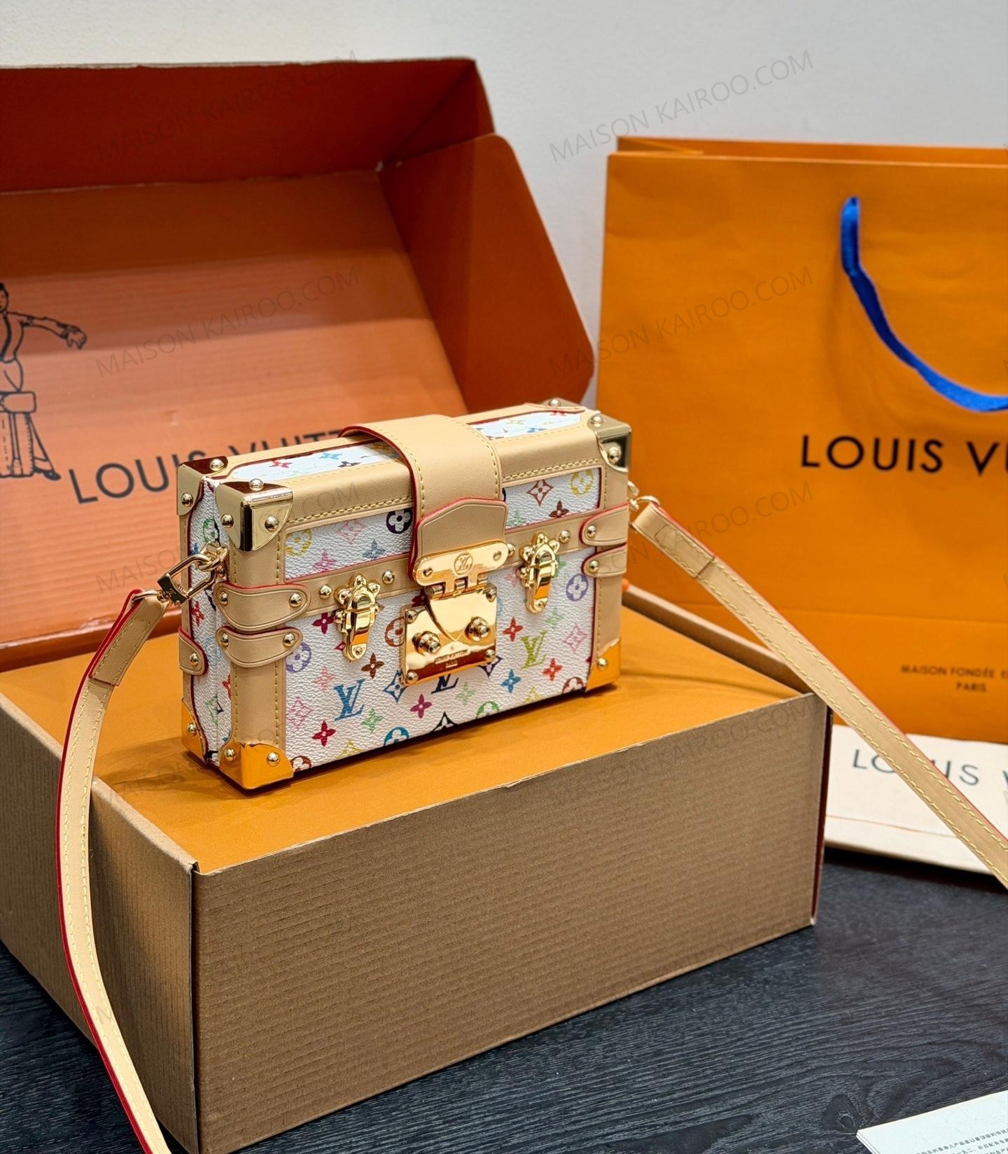 Louis Vuitton LV x TM Petite Malle Trunk White Multicolore Monogram S-Twist Lock Crossbody Bag - KAIROO