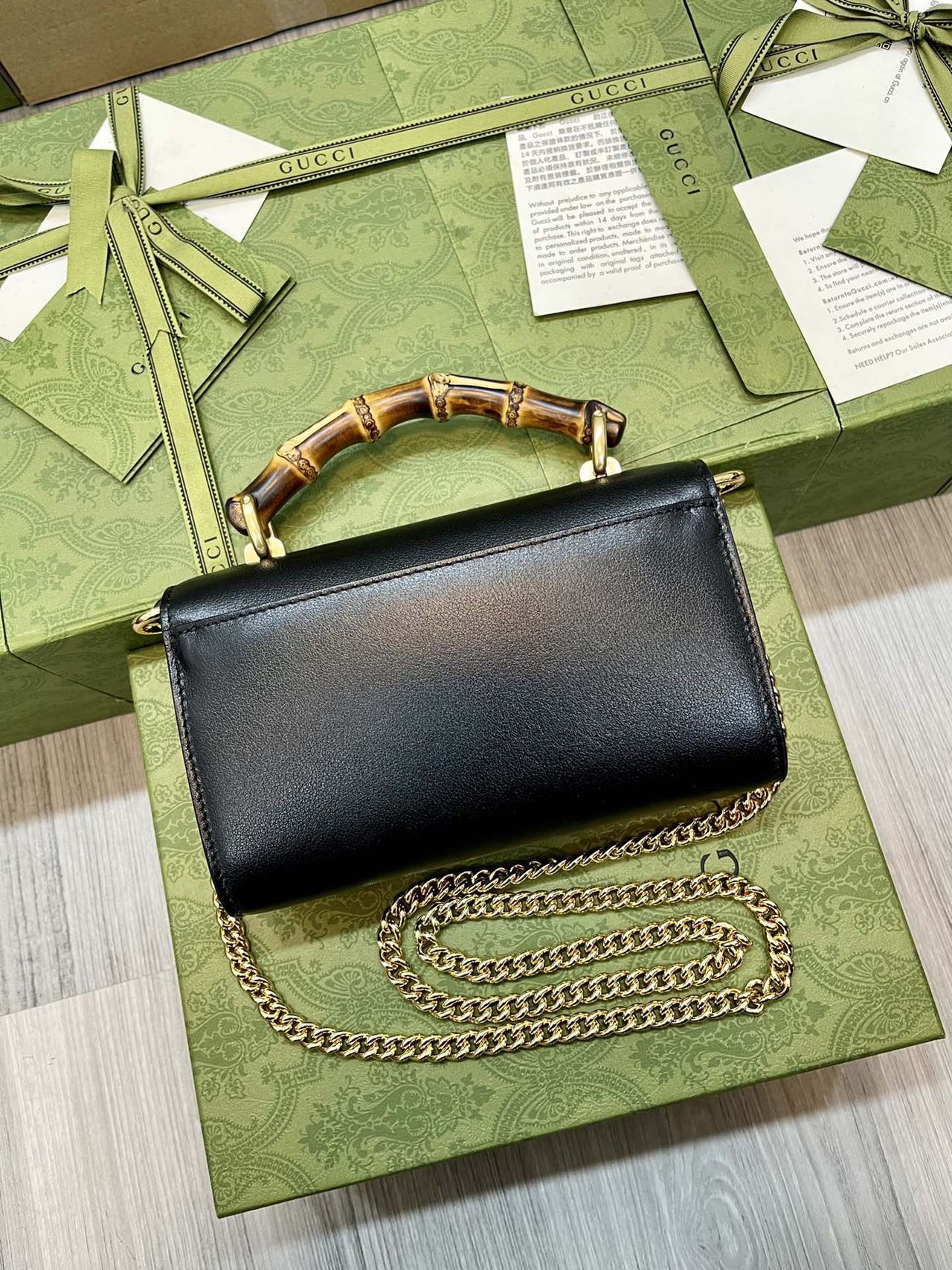 GUCCI bamboo joint double G chain baguette bag