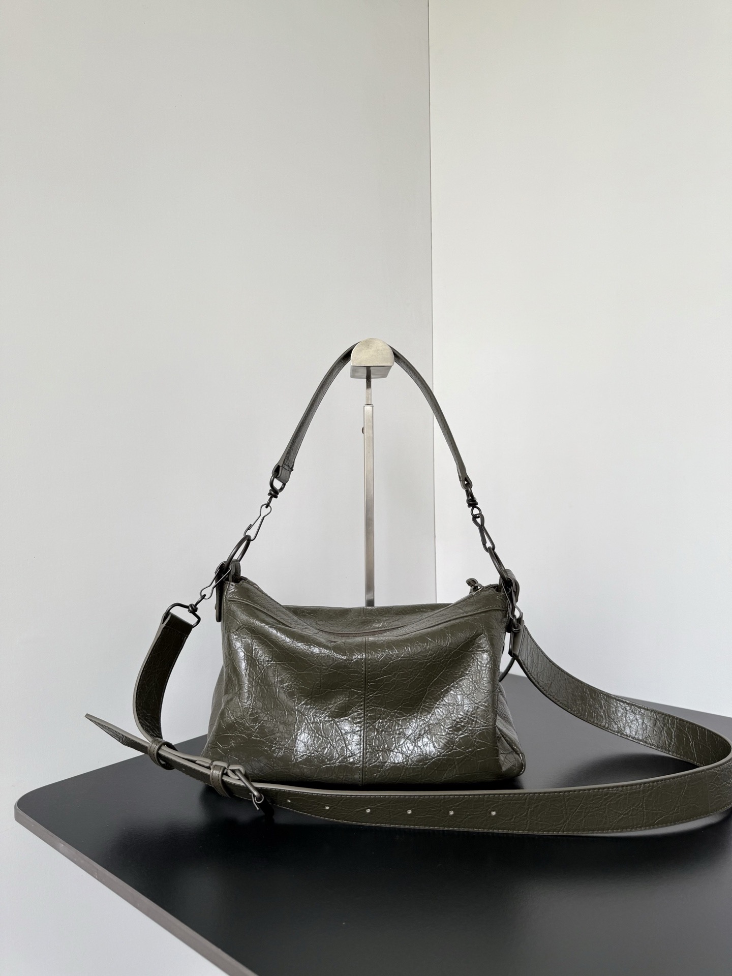 𝐁alenciaga Le City Moto Bag Small in Army Green Lambskin