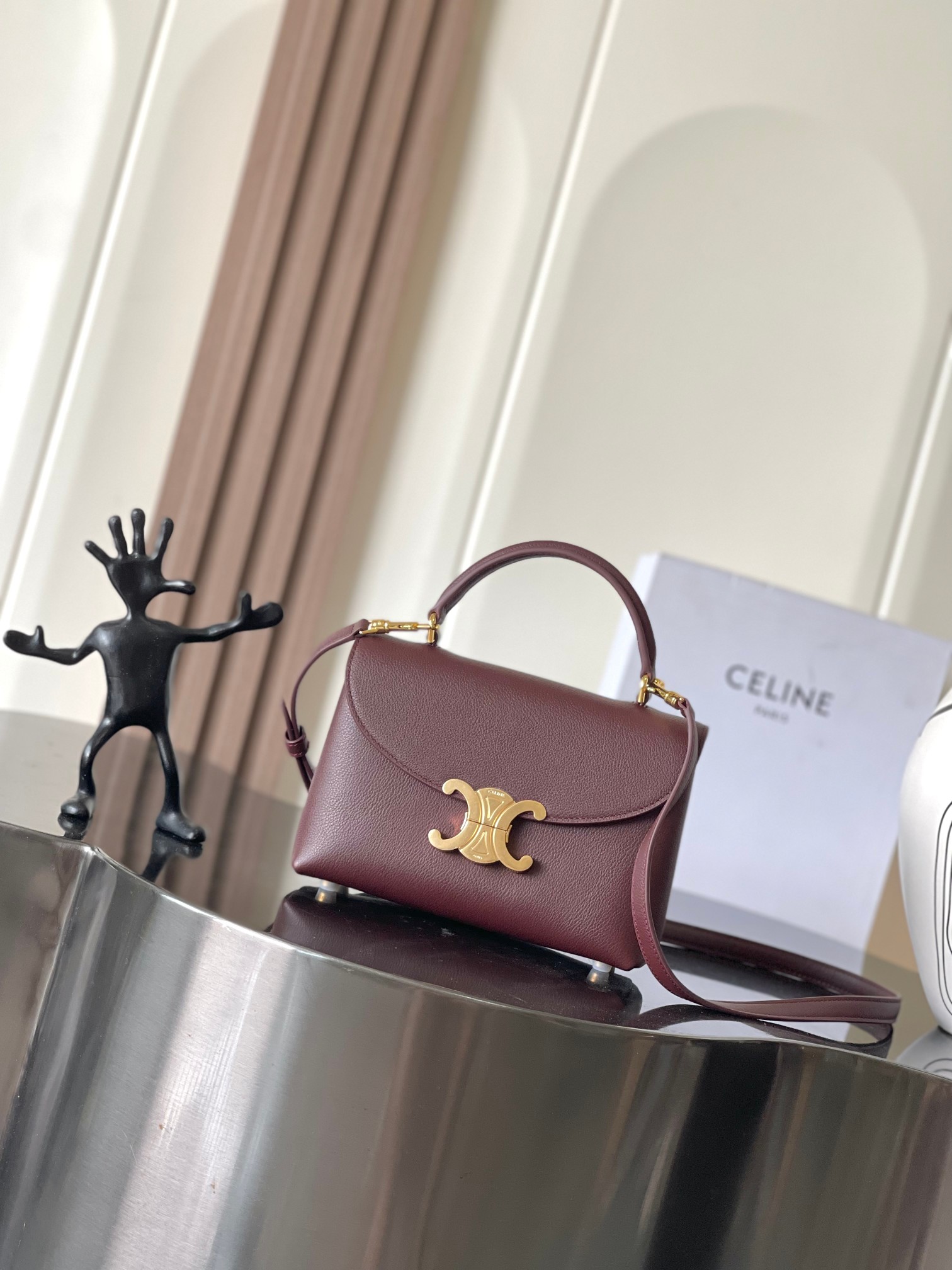 Celine Teen Nino Bag in Supple Grained Calfskin-Deep burgundy