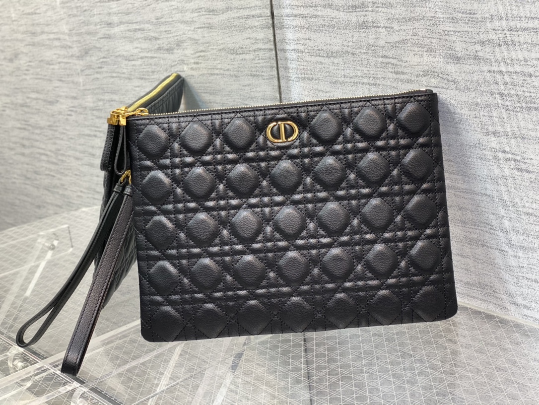 Dior Caro Daily Pouch in Black Cannage Grained Calfskin