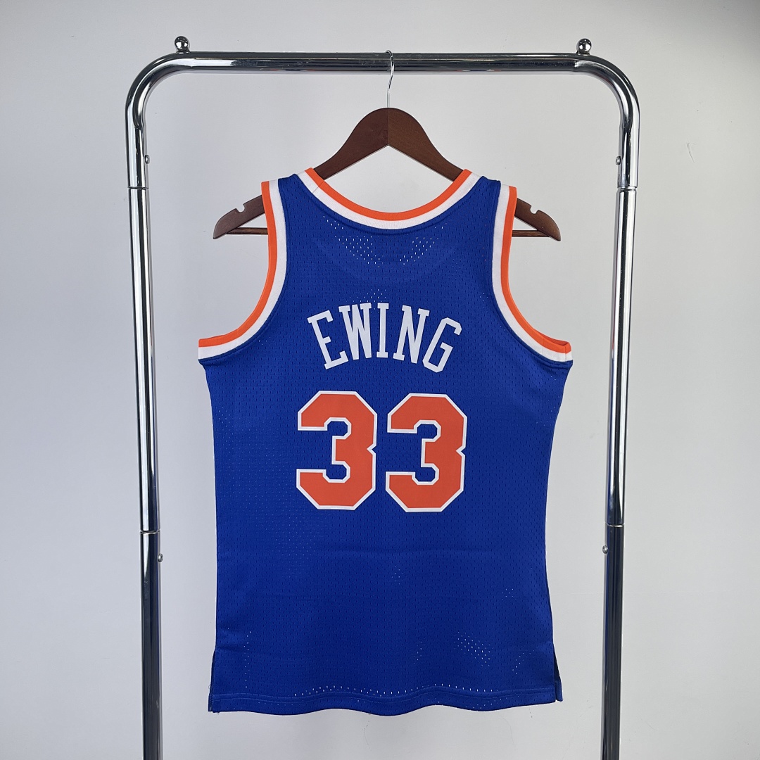 MN Fan Edition Heat-Pressed Retro Jersey: Knicks 1991/92 Season Blue #33 Ewing S-2XL