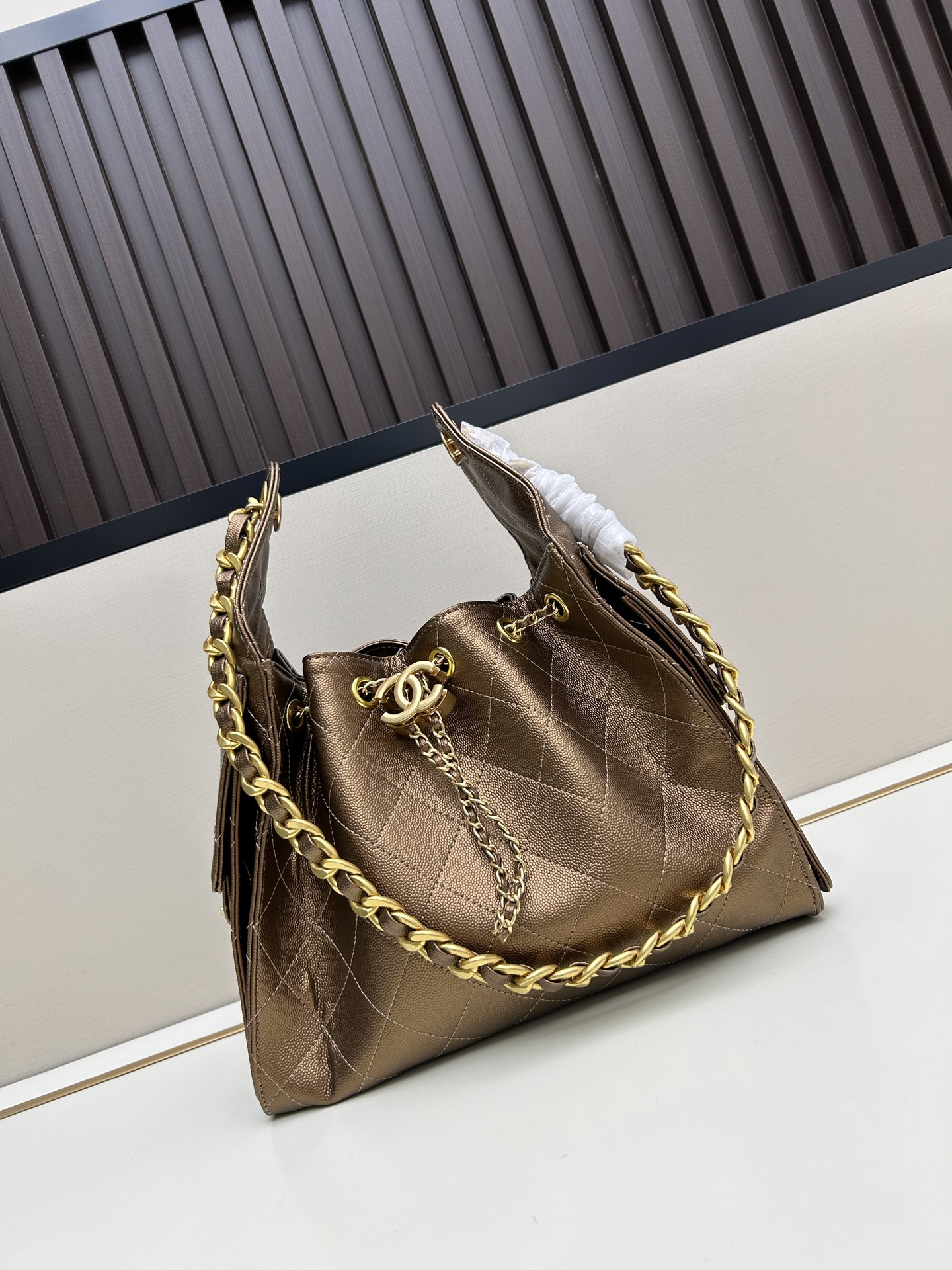 Chanel 25bag 25P 26 Hobo Small Quilted Caviar Leather Drawstring Lazy Bucket Hobo Tote Bag - KAIROO