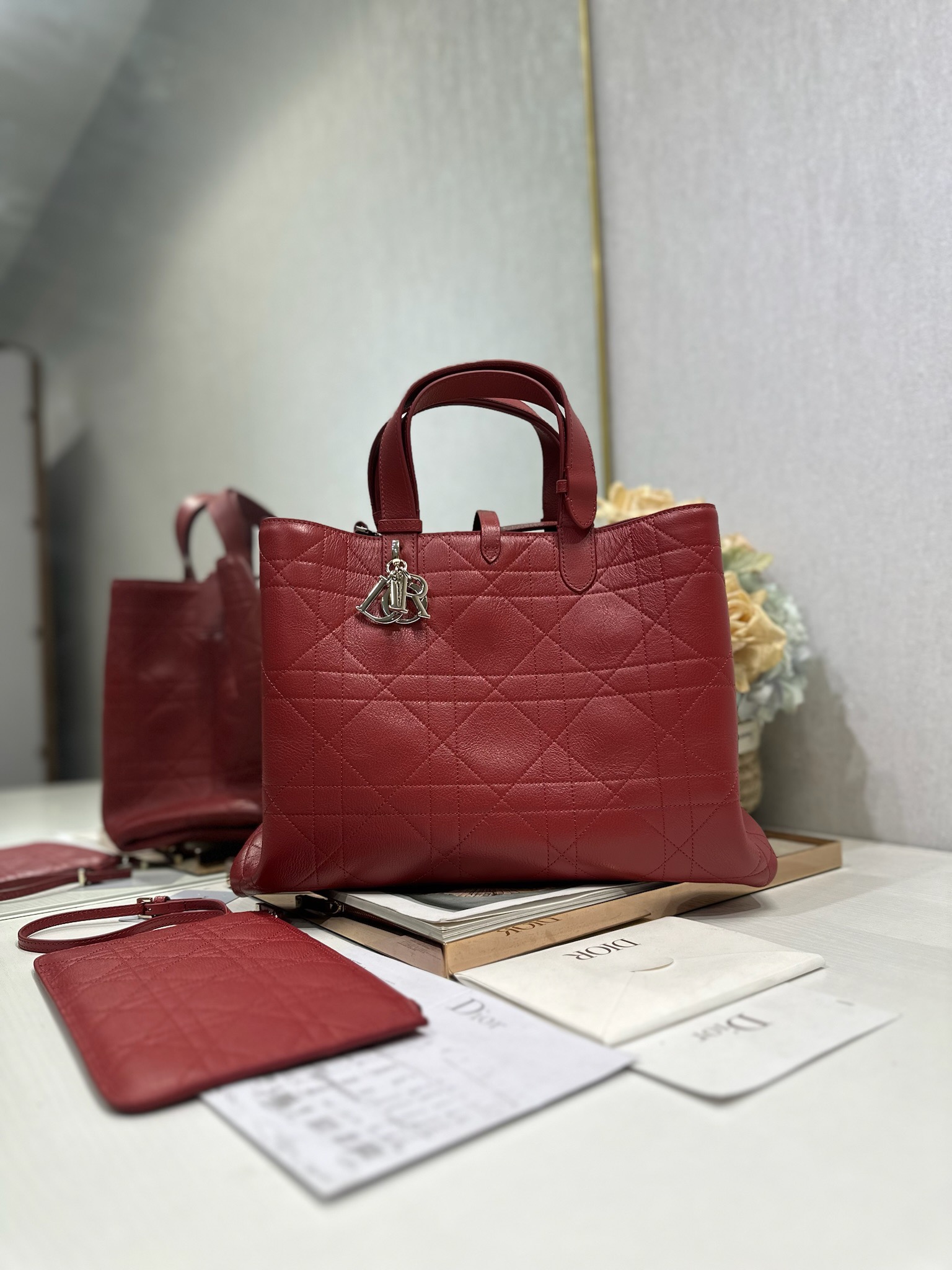 Dior Large Toujours in Dark Red Cannage Goatskin