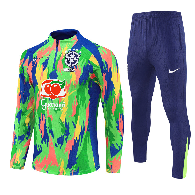 Adult/ Kids 2526 Brazil half zipper Training suit Green