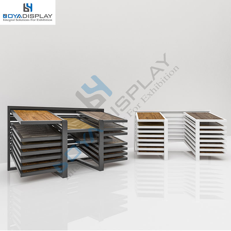 Customized 10 Floors Horizontal Pushing Wood Flooring Parquet Laminate Inclined Display Stand Ceramic Tile Stone Sliding Rack