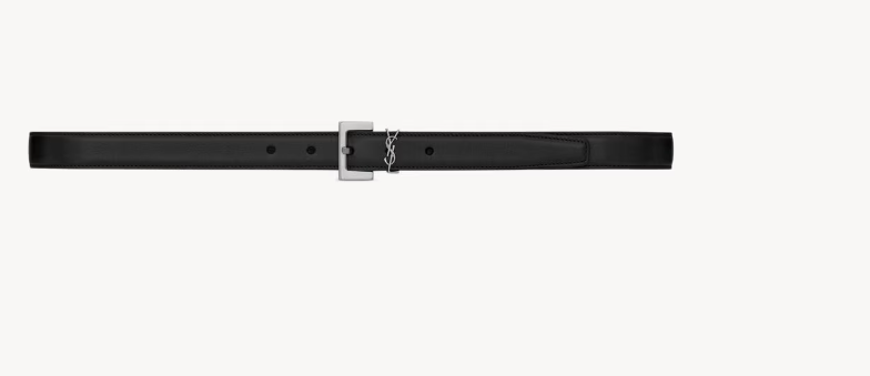 Saint Laurent Black Cassandre Mini Belt 2cm in Smooth leather