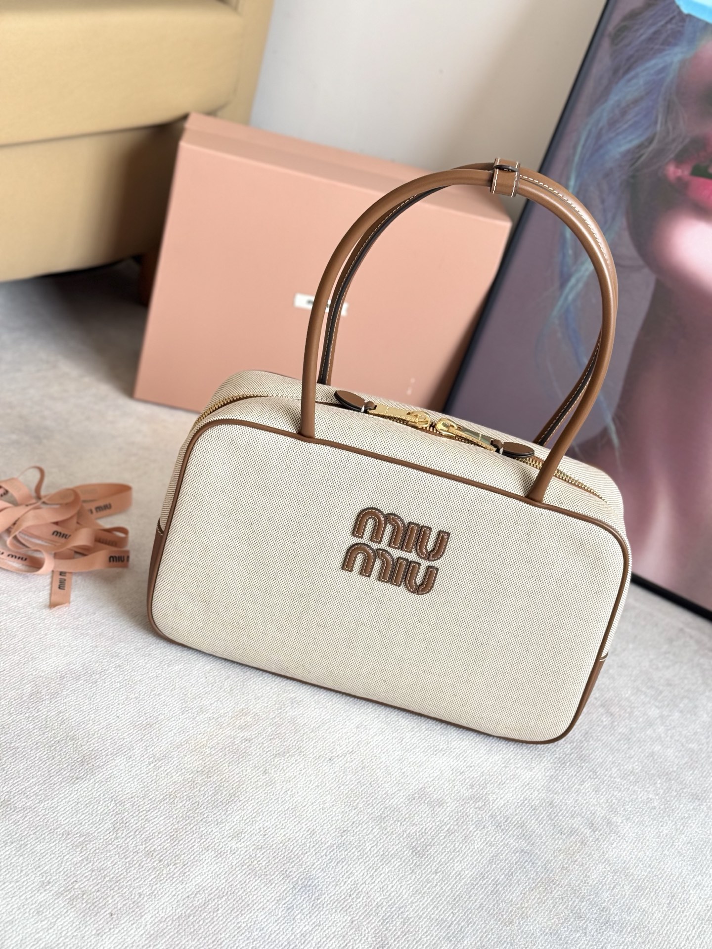 Miu miu Beau canvas and leather bag 5BB163