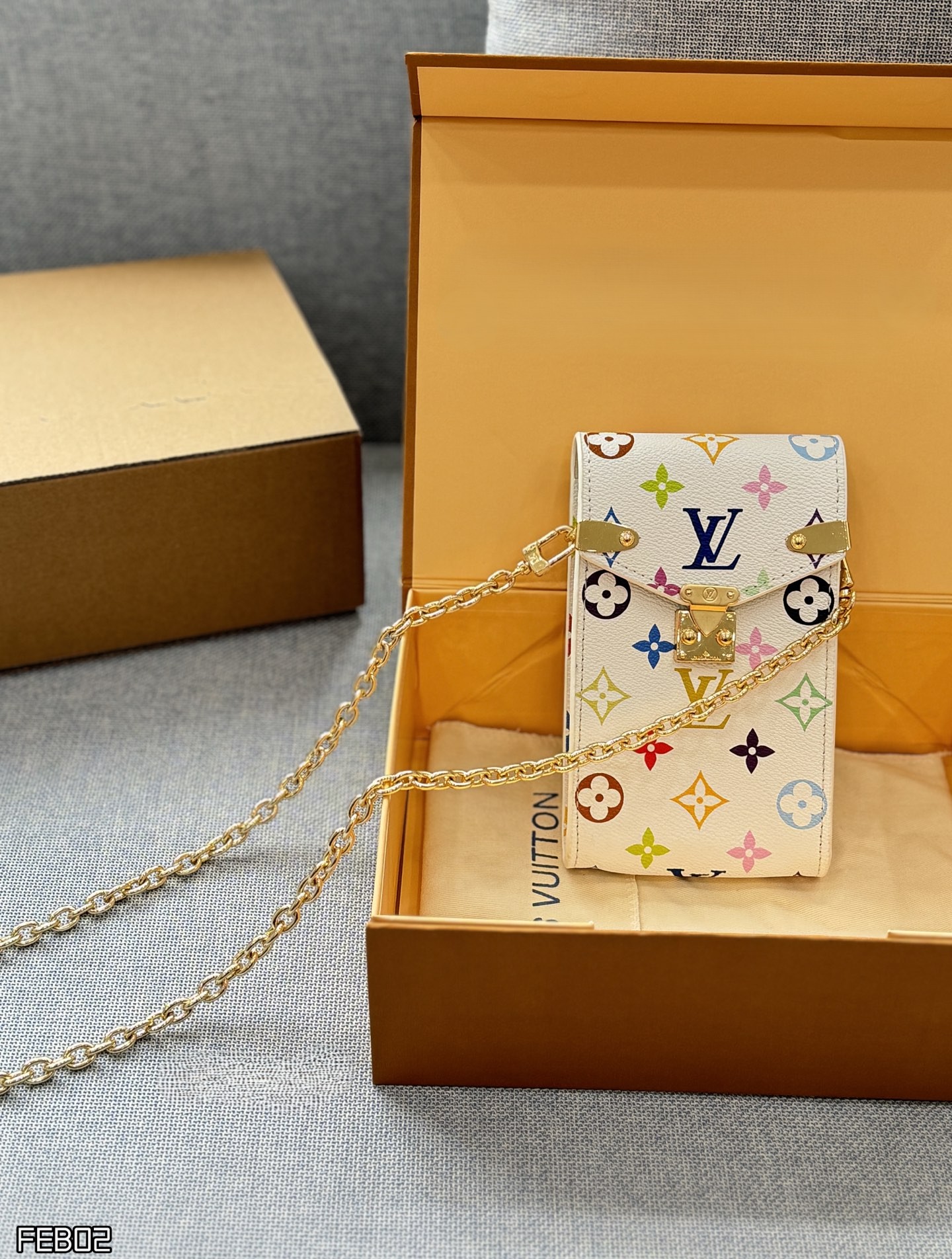 Louis Vuitton x Takashi Murakami Eye Trunk Monogram Multicolore Mini Chain Phone Pouch Bag - KAIROO