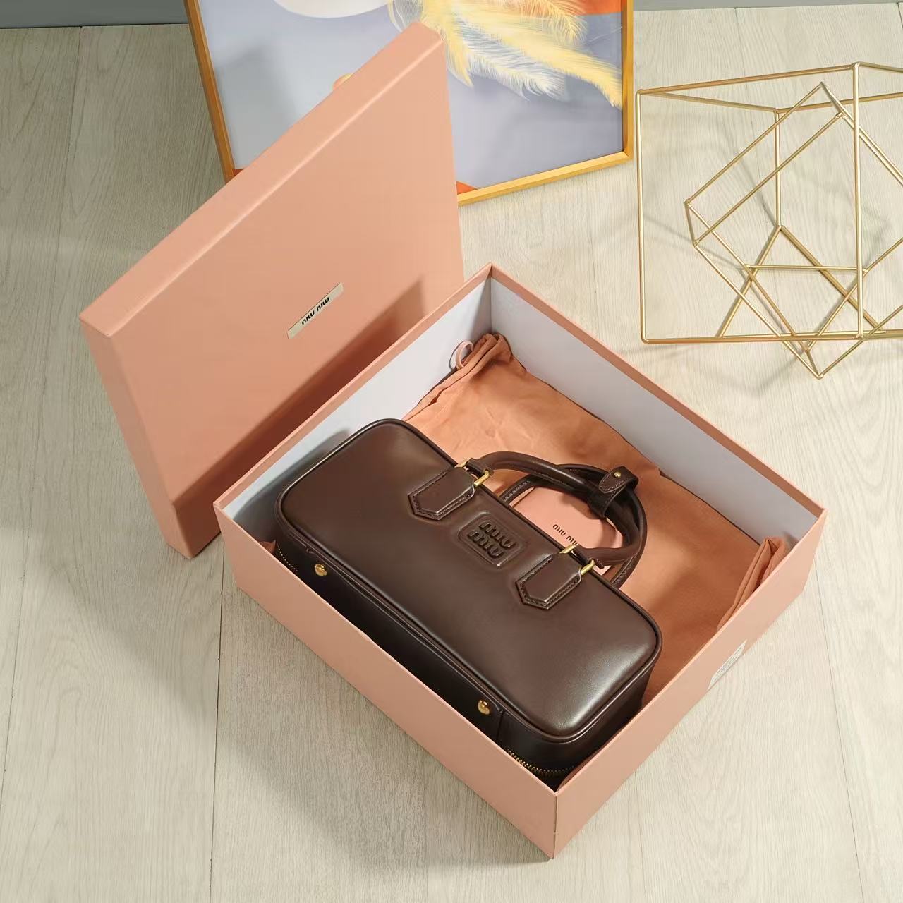Miu Miu Arcade Calf Leather Boston Bag-Chocolate