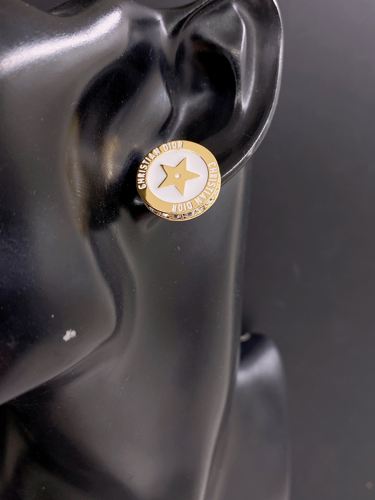 Dior White Round Alphabet & Star Studs