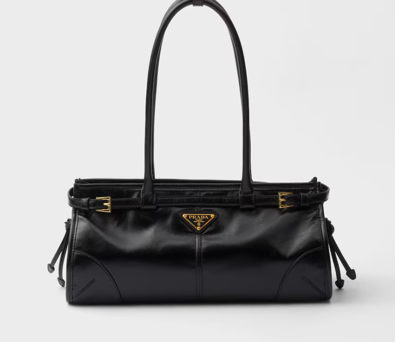 Prada Bonnie Medium Shiny Calfskin Tote-Black