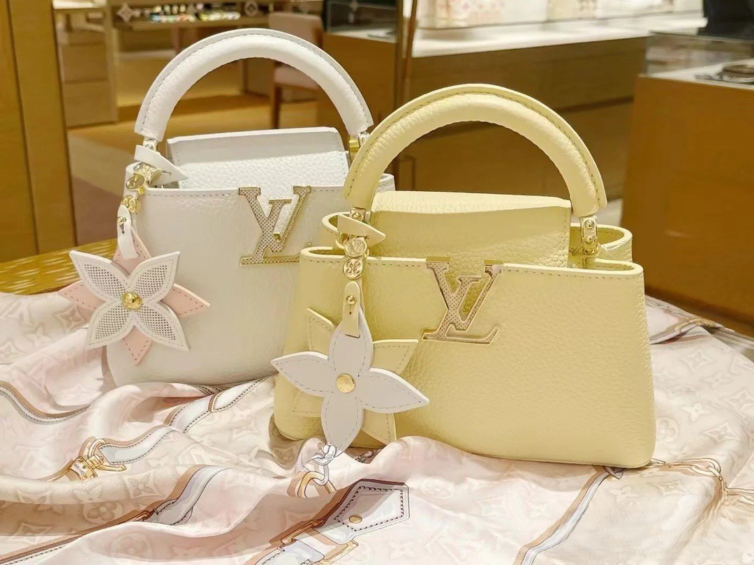Louis Vuitton LV Capucines BB/Mini Flower Charm Grained Leather Perforated Logo Top Handle Bag - KAIROO