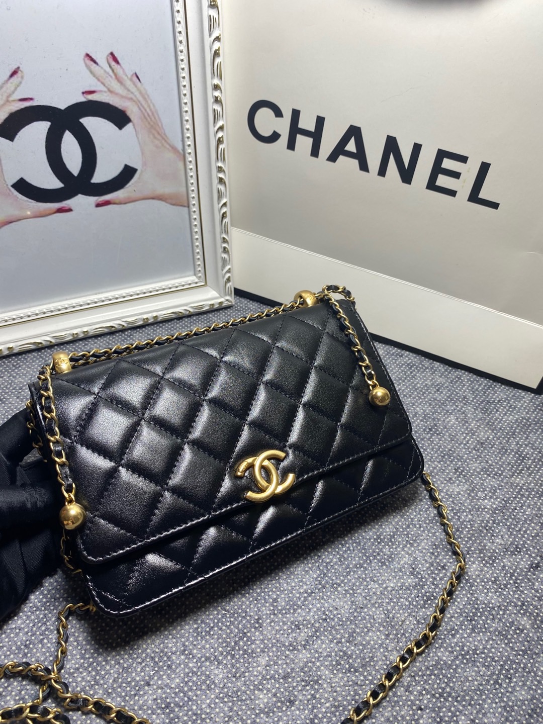 Chanel 2026 New Wallet On Chain in Black Shiny Calfskin Gold Tone Metal