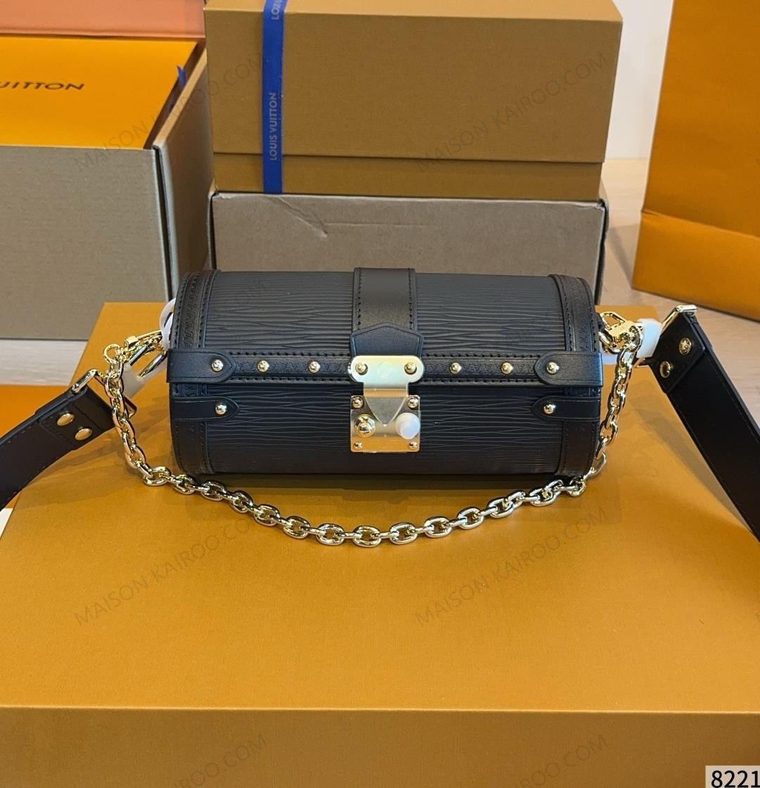 Louis Vuitton LV Papillon Trunk Monogram Black Epi Grain Leather Cylindrical Lock Chain Shoulder Bag - KAIROO