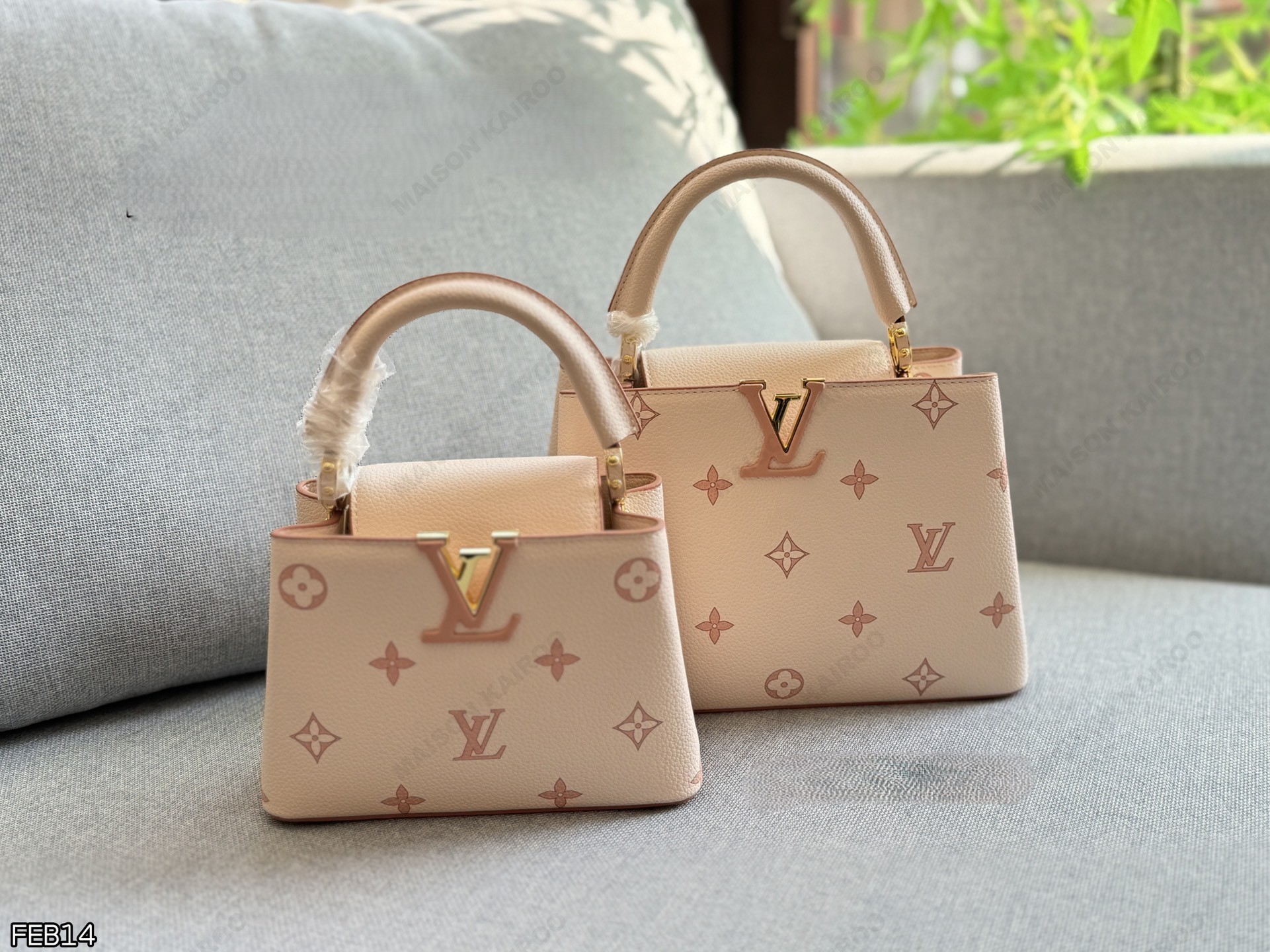 Louis Vuitton LV Capucines BB & Mini Cream Pink Monogram Printed Taurillon Leather Top Handle Bag - KAIROO