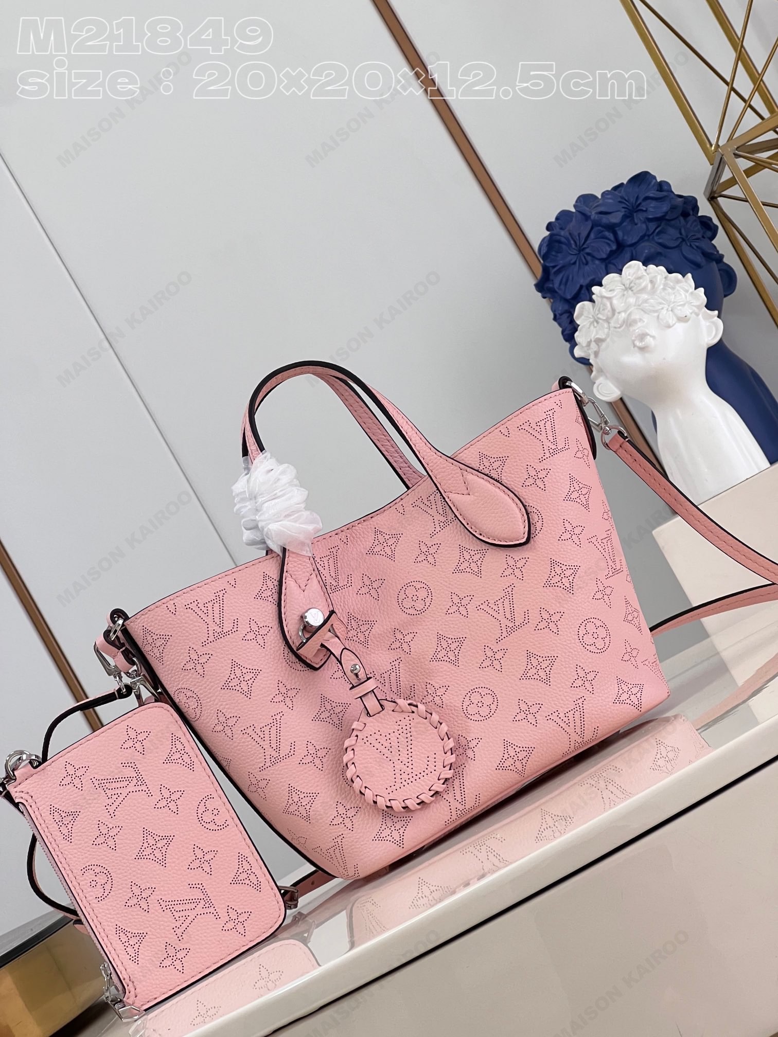 【15A】Louis Vuitton LV Mahina Blossom PM Pink Dense Perforated Monogram Leather Basket Handle Tote Bag - KAIROO
