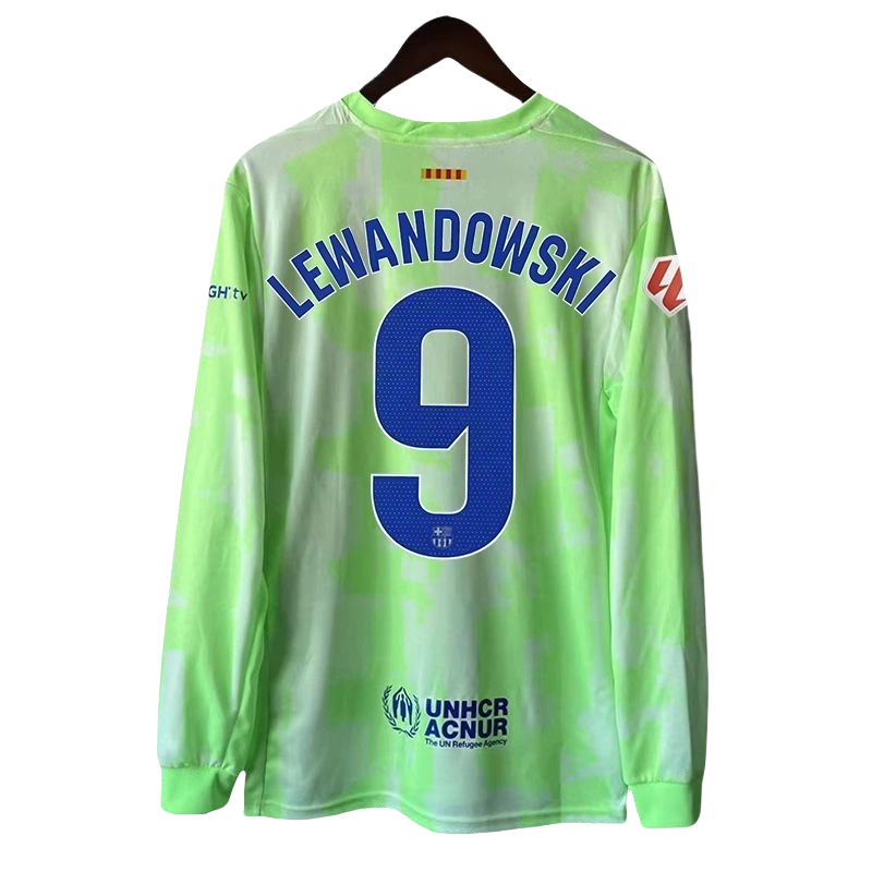 2024-25 Barcelona GAVI #6 LEWANDOWSKI #9 Long Sleeve Third Away Soccer Jersey Without Spofity Text