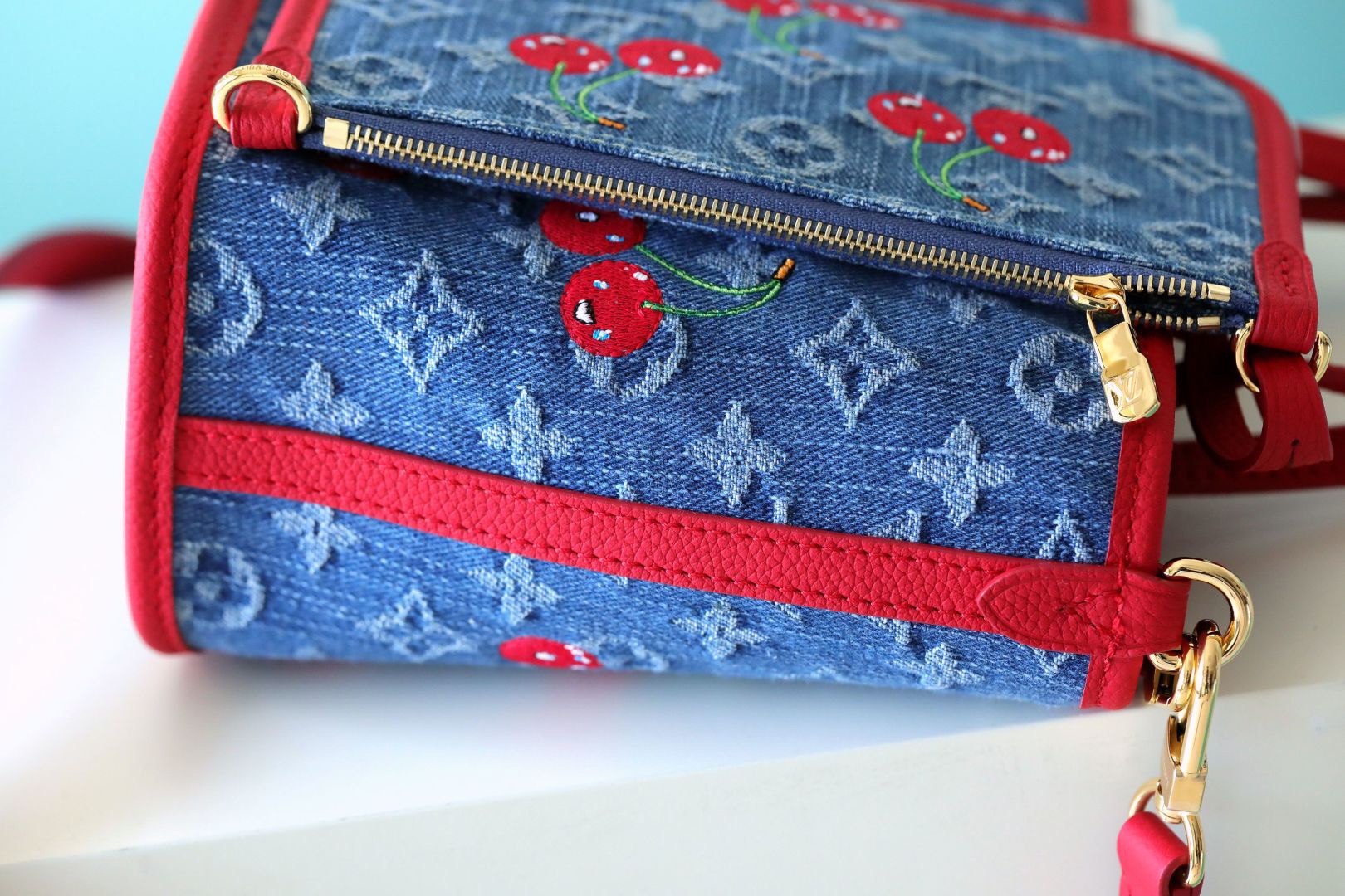 Louis Vuitton LV New Denim Cherry Embroidered Tote Bag