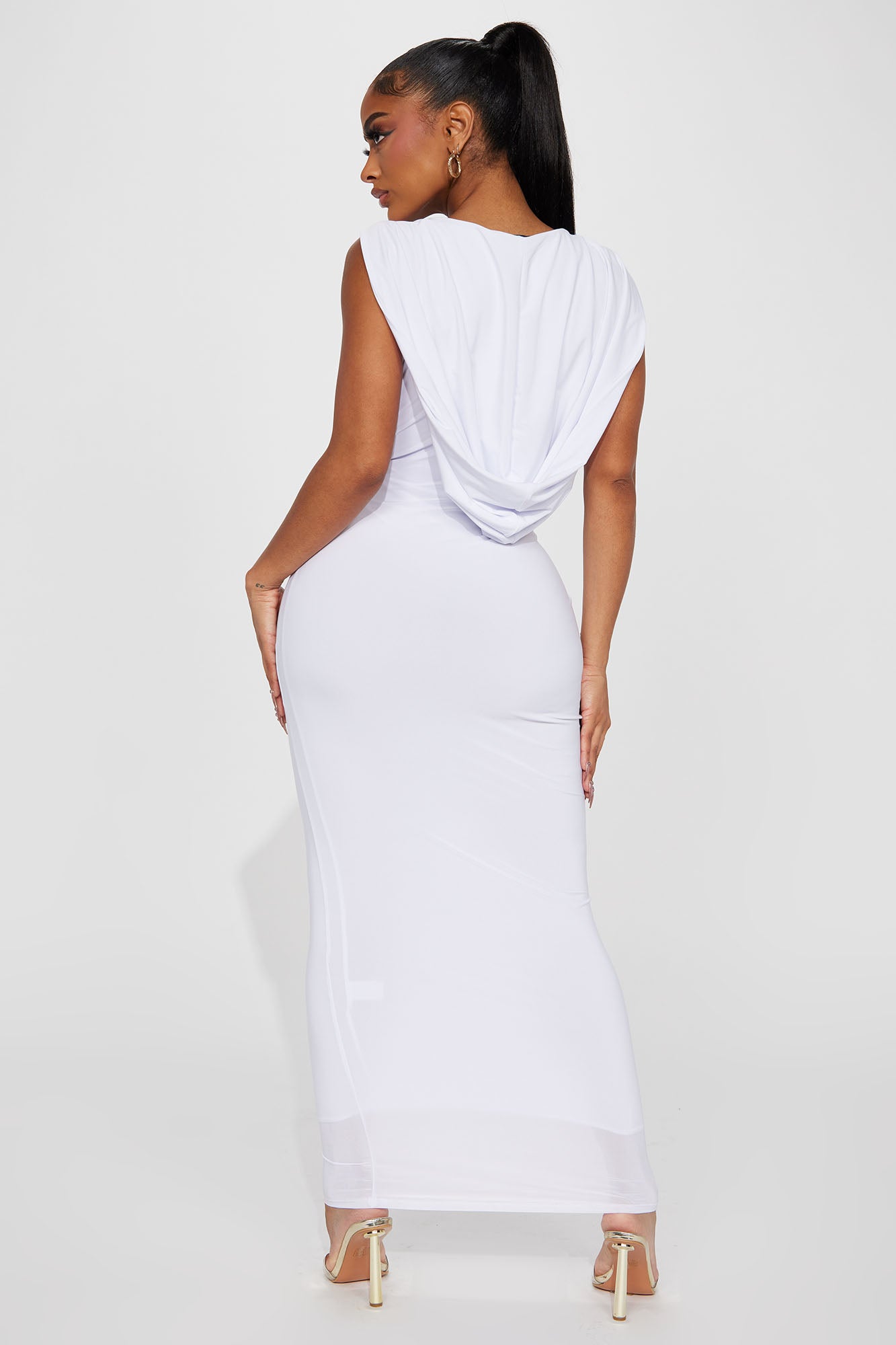 Deep Down Sleeveless Hooded Maxi Dress - White