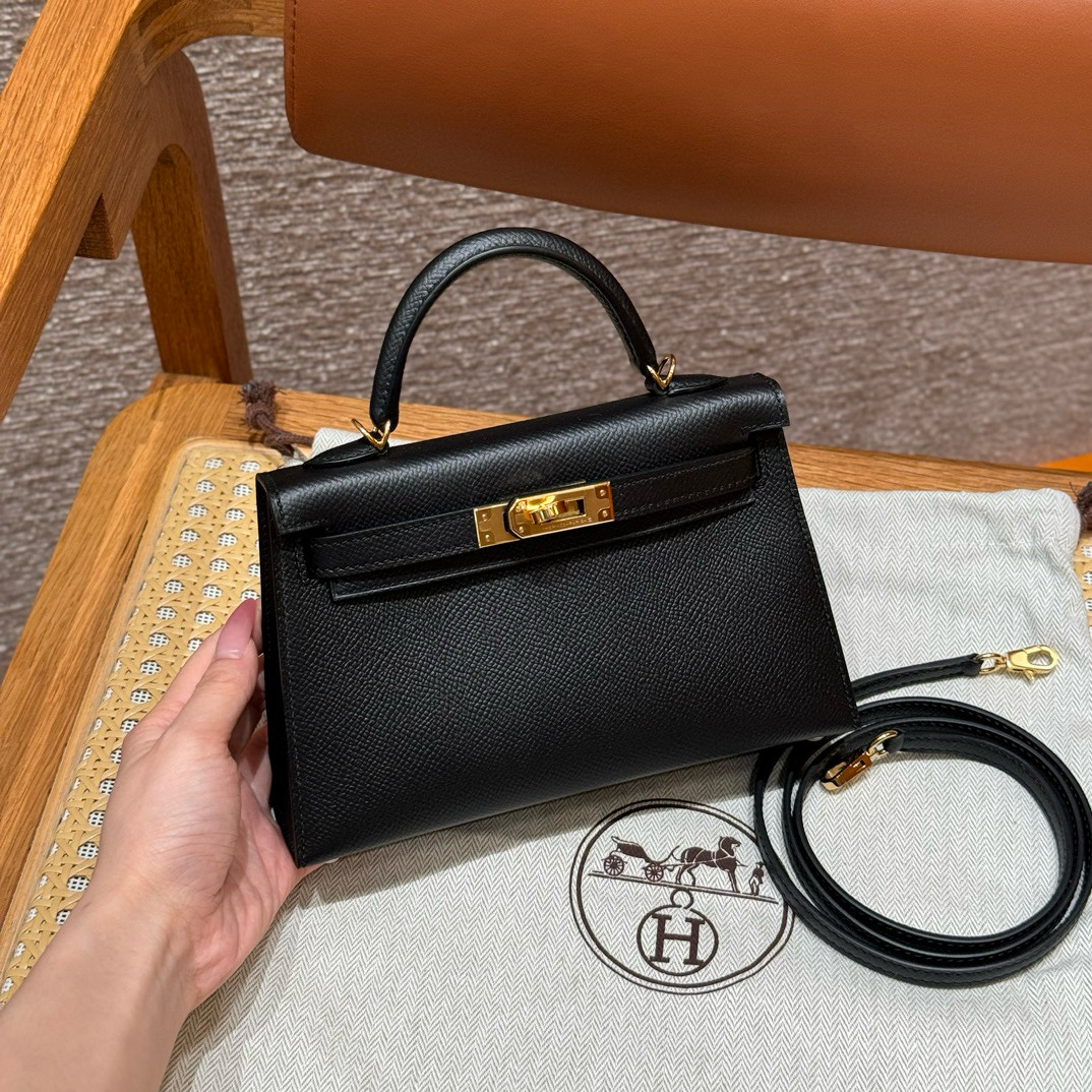 Hermes Black Epsom Mini Kelly 20 II