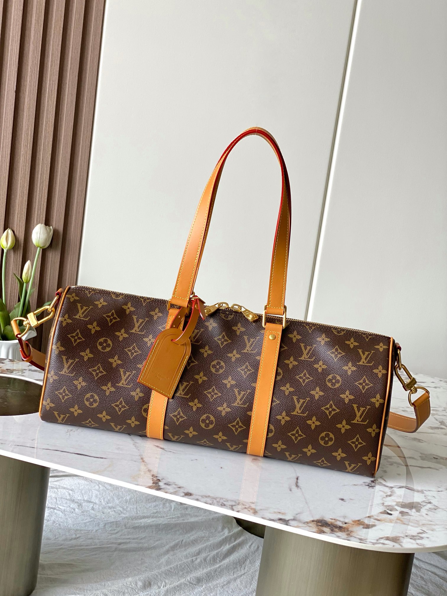 Louis Vuitton LV Needle Keepall Monogram Brown Canvas Cylinder Duffle Travel Top Handle Bag - KAIROO