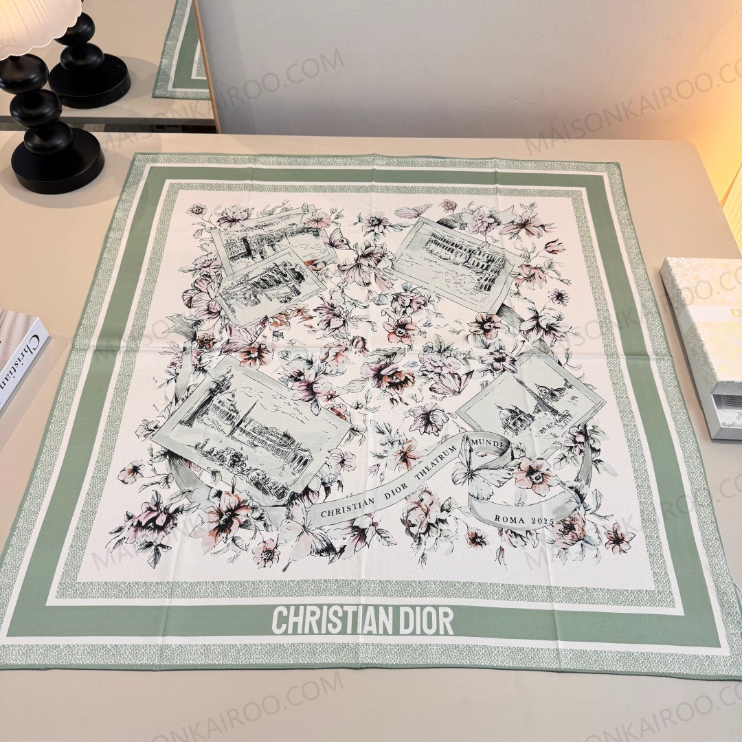 Dior Vintage Postcard Floral 90 Silk Scarf - KAIROO