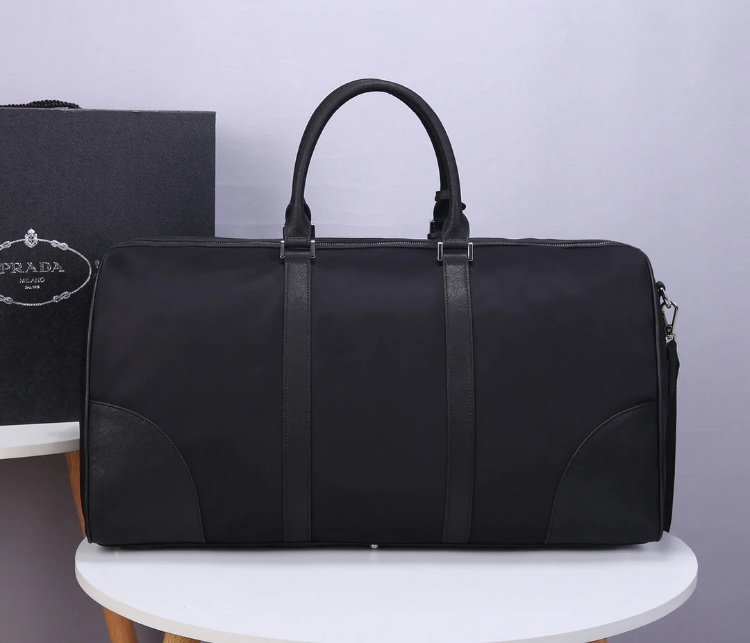 Prada 55 TRAVEL BAG IN BLACK WATERPROOF FABRIC
