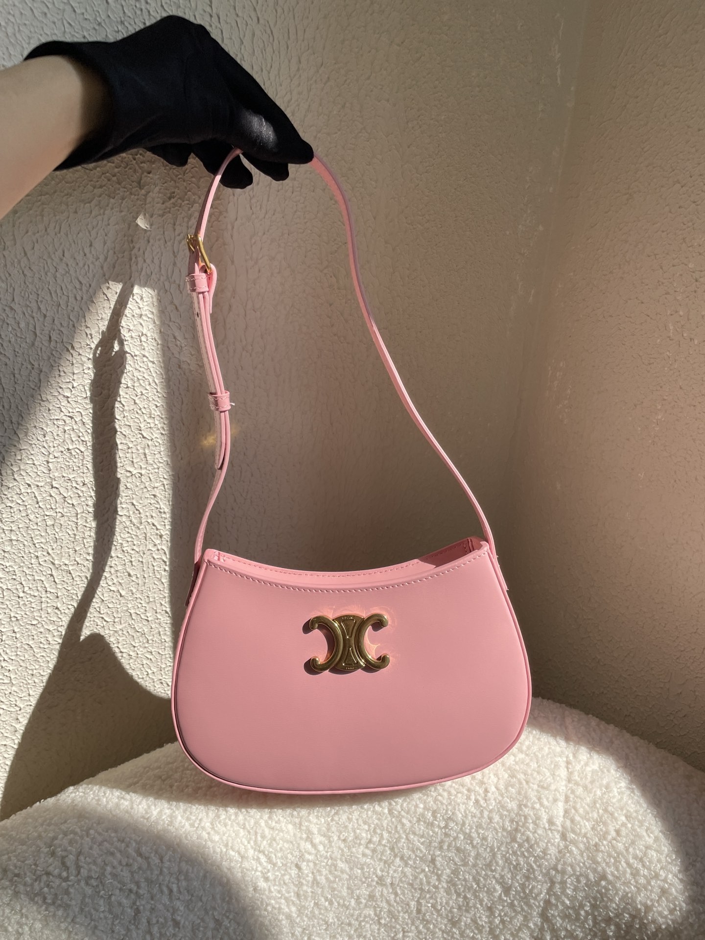 Celine Medium Tilly Triomphe Monogram Coated Canvas Gold Magnetic Closure Ava Hobo Bag - KAIROO