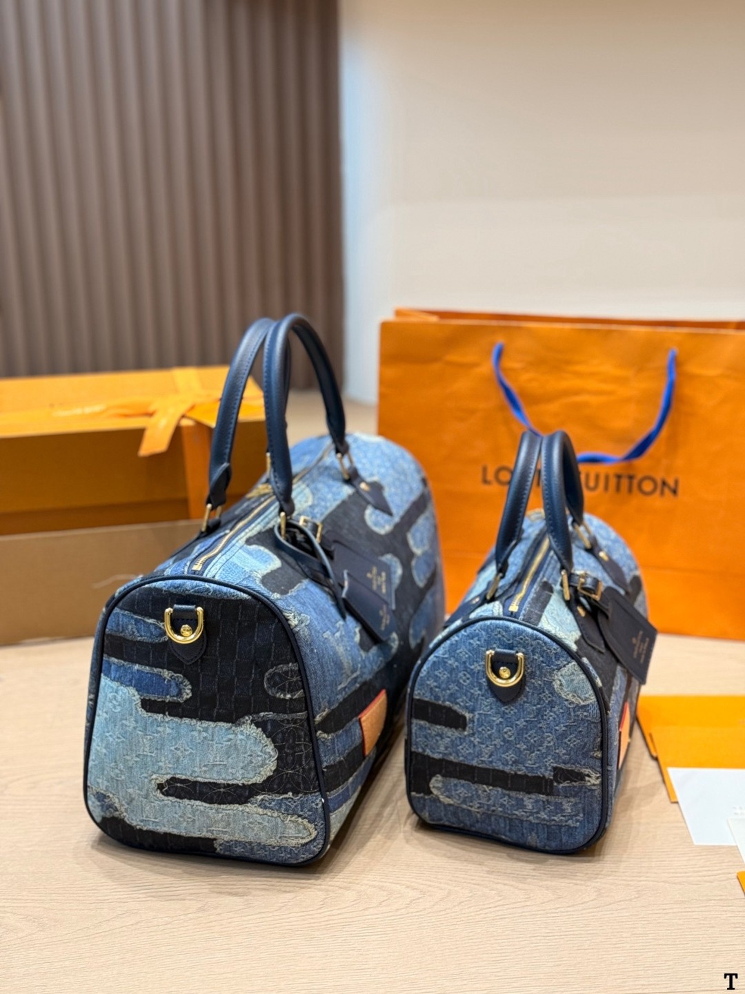 Louis Vuitton LV Speedy 25/30/40 Denim Camo Blue Patchwork Monogram Boston Travel Top Handle Bag - KAIROO