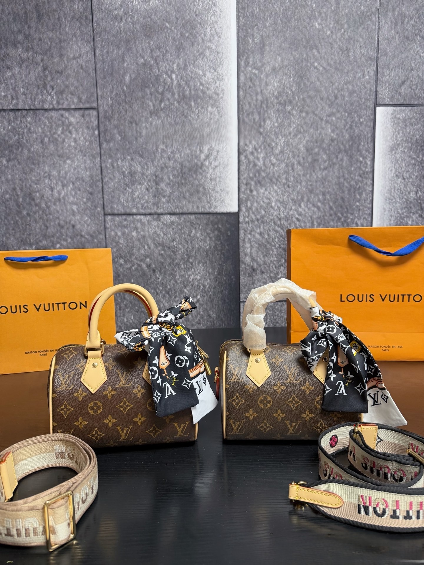 Louis Vuitton LV Speedy 20 Monogram & Damier Ebene Jacquard Strap Boston Top Handle Crossbody Bag - KAIROO