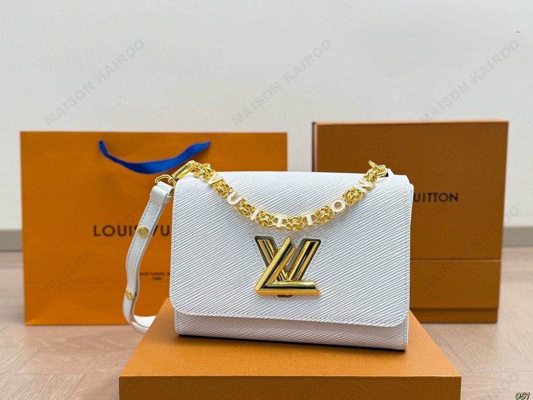 Louis Vuitton LV Twist Lock MM Epi Leather Gold Logo Letter Chain Flap Shoulder Bag - KAIROO