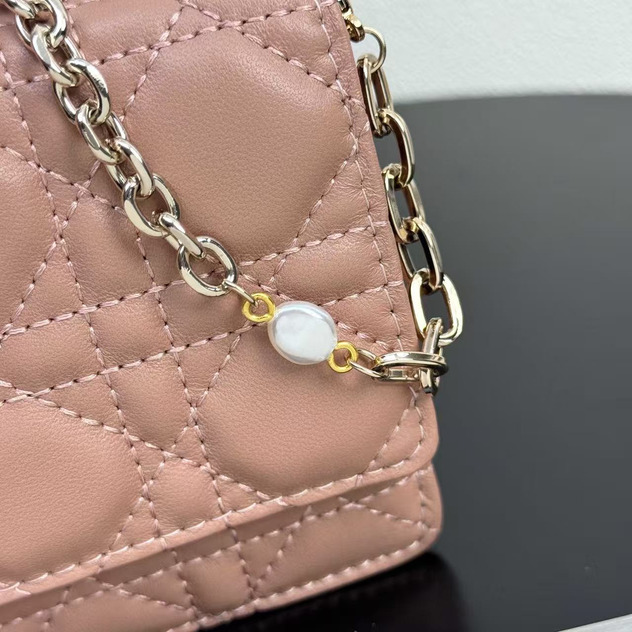 Dior lambskin leather pearl chain shoulder bag