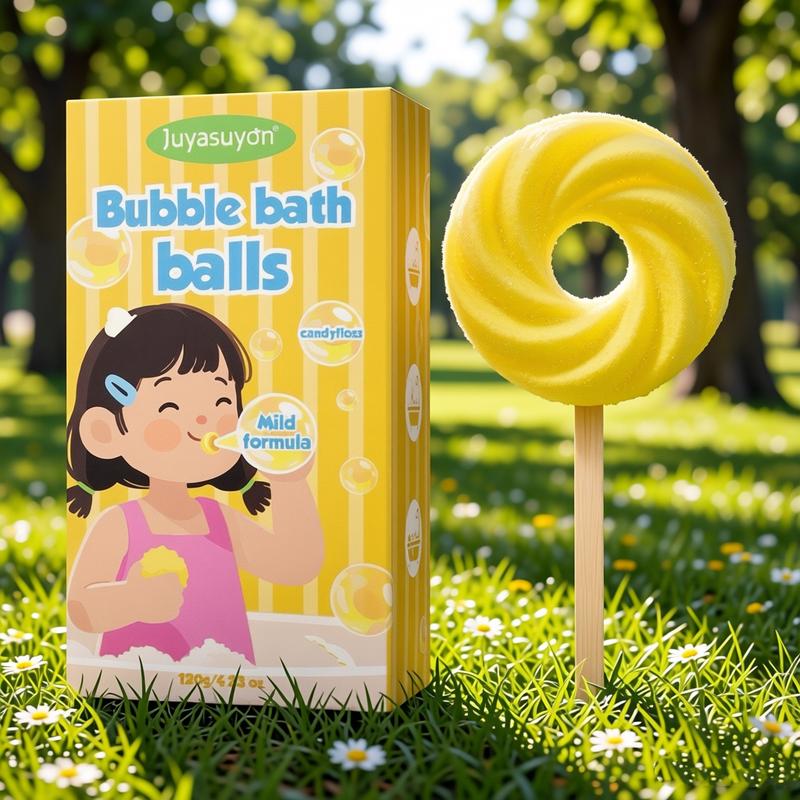 2-in-1 Lollipop Bath Bomb with Bubble Wand - Colorful Fizzy Spa Toy for Kids - Skin-Safe & Stain-Free Bubble Bath Gift (Ages 3+)