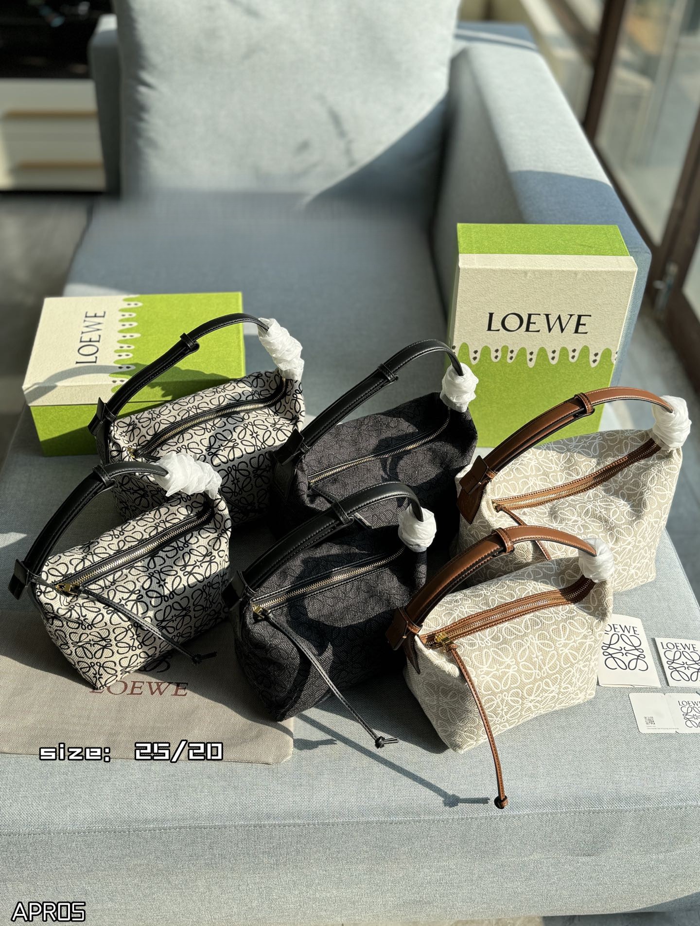 Loewe Cubi Anagram Jacquard Large &Small Logo Canvas Leather Lunch Box Top Handle Bag - KAIROO