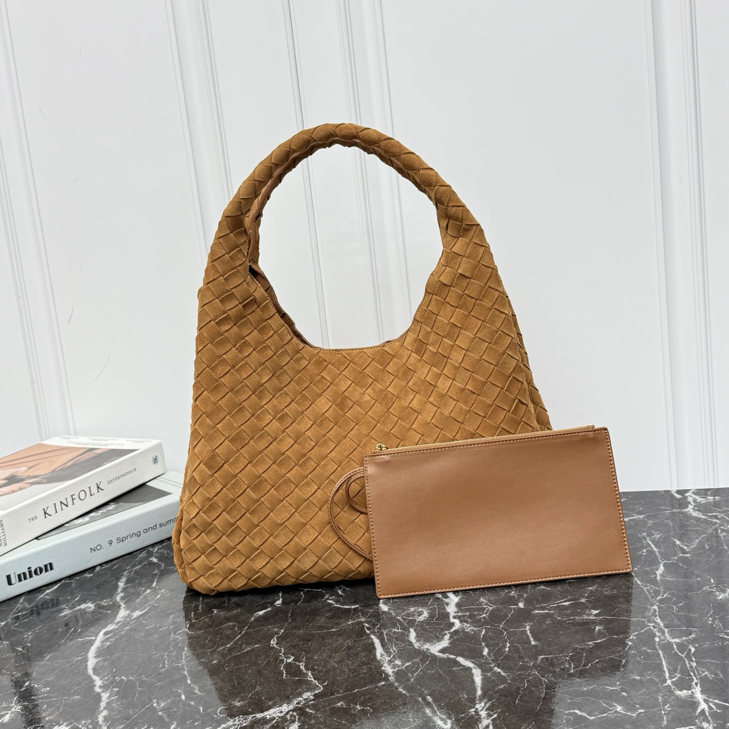 Bottega Veneta Large Campana Shoulder Bag in Nocciola Suede