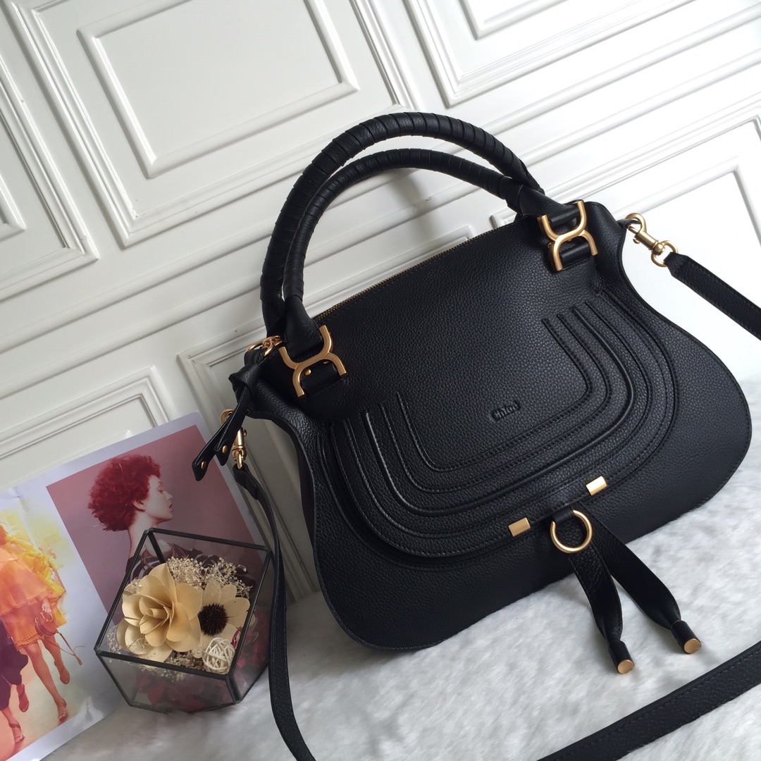 Chloe Large Marcie Bag in Grained Calfskin-Black