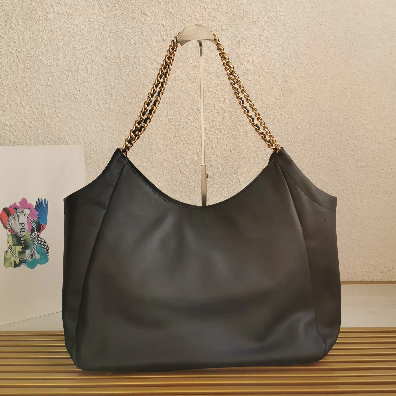 Prada CHAIN TOTE 39 SOFT BLACK CALFSKIN