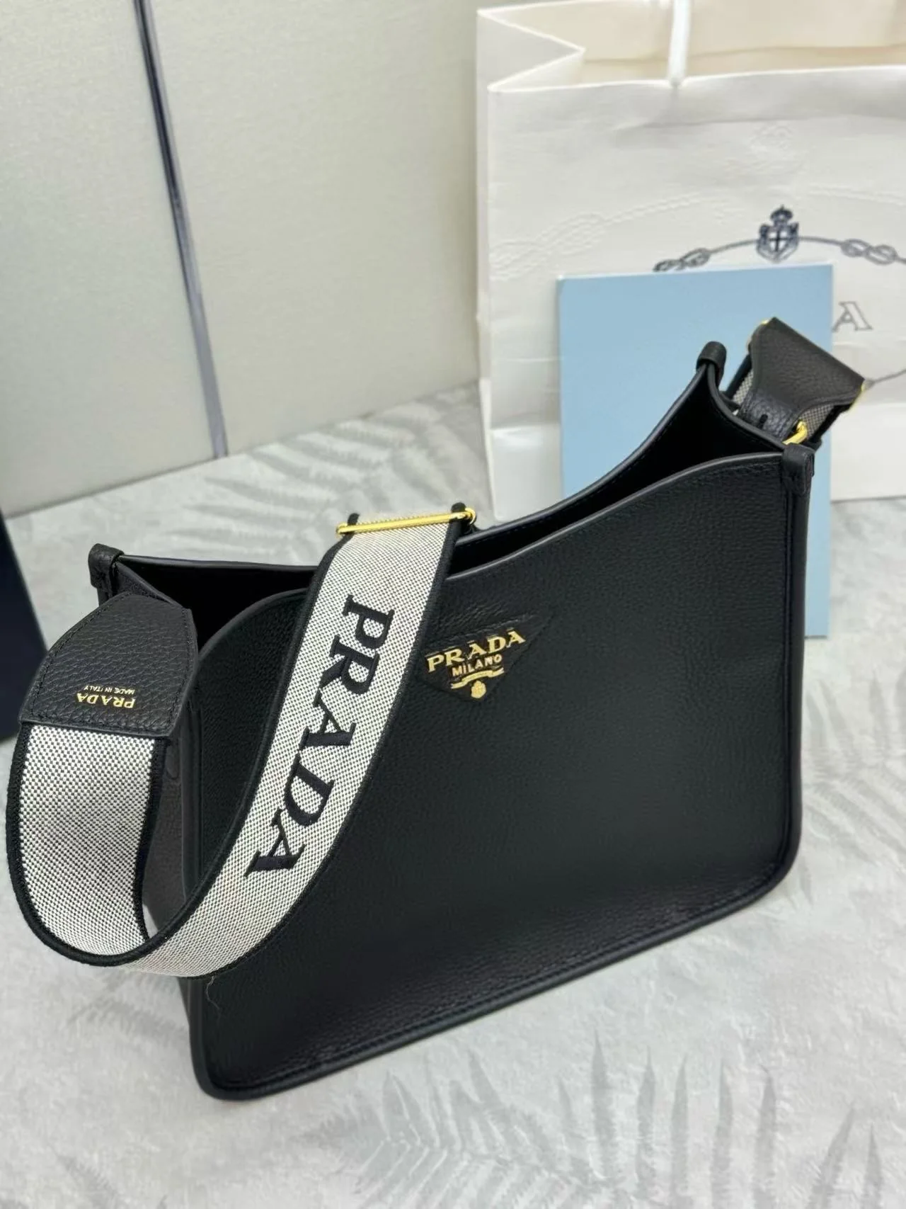 Prada 30cm Bag Black Calfskin Canvas