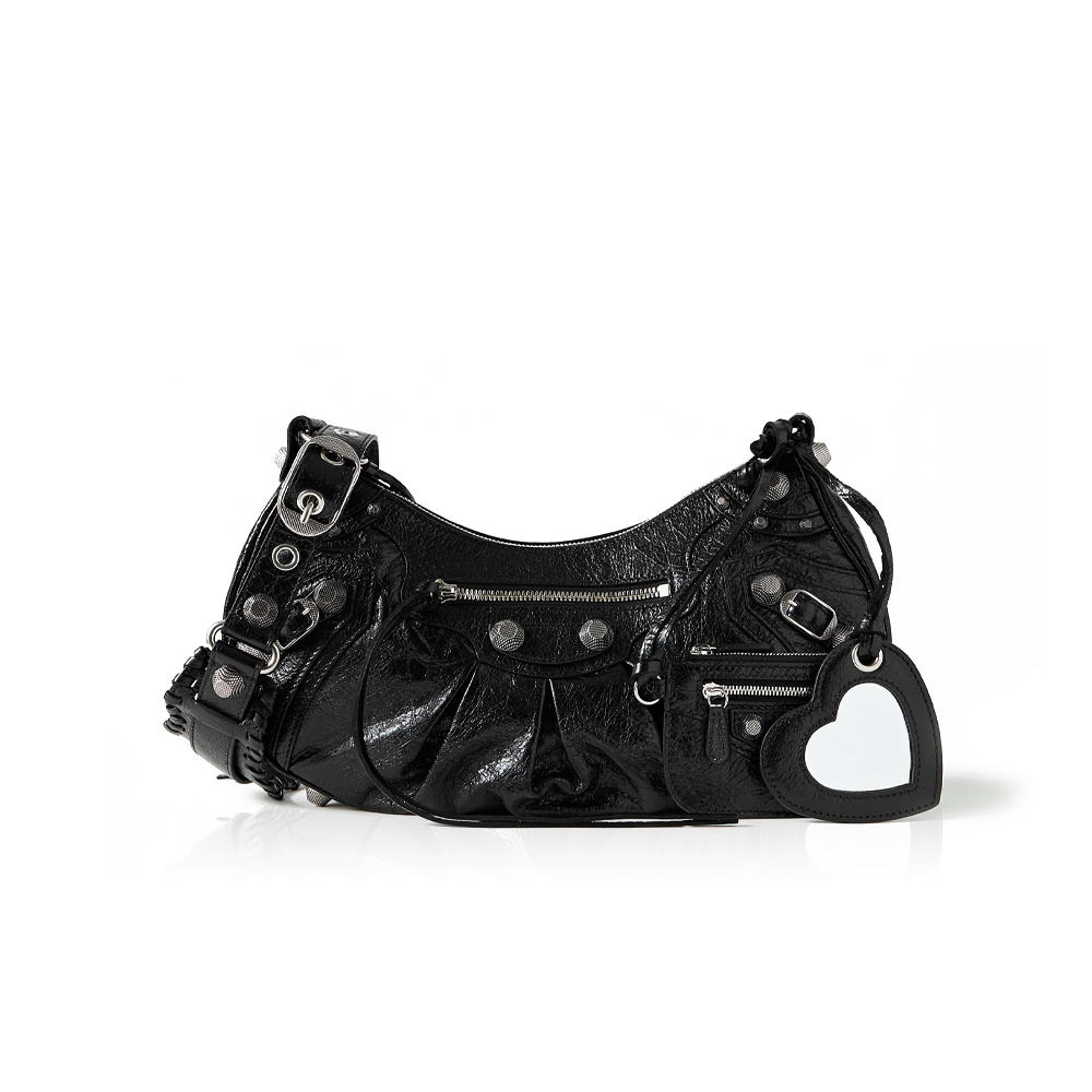 BALENCIAGA Le Cagole small studded crinkled-leather shoulder bag