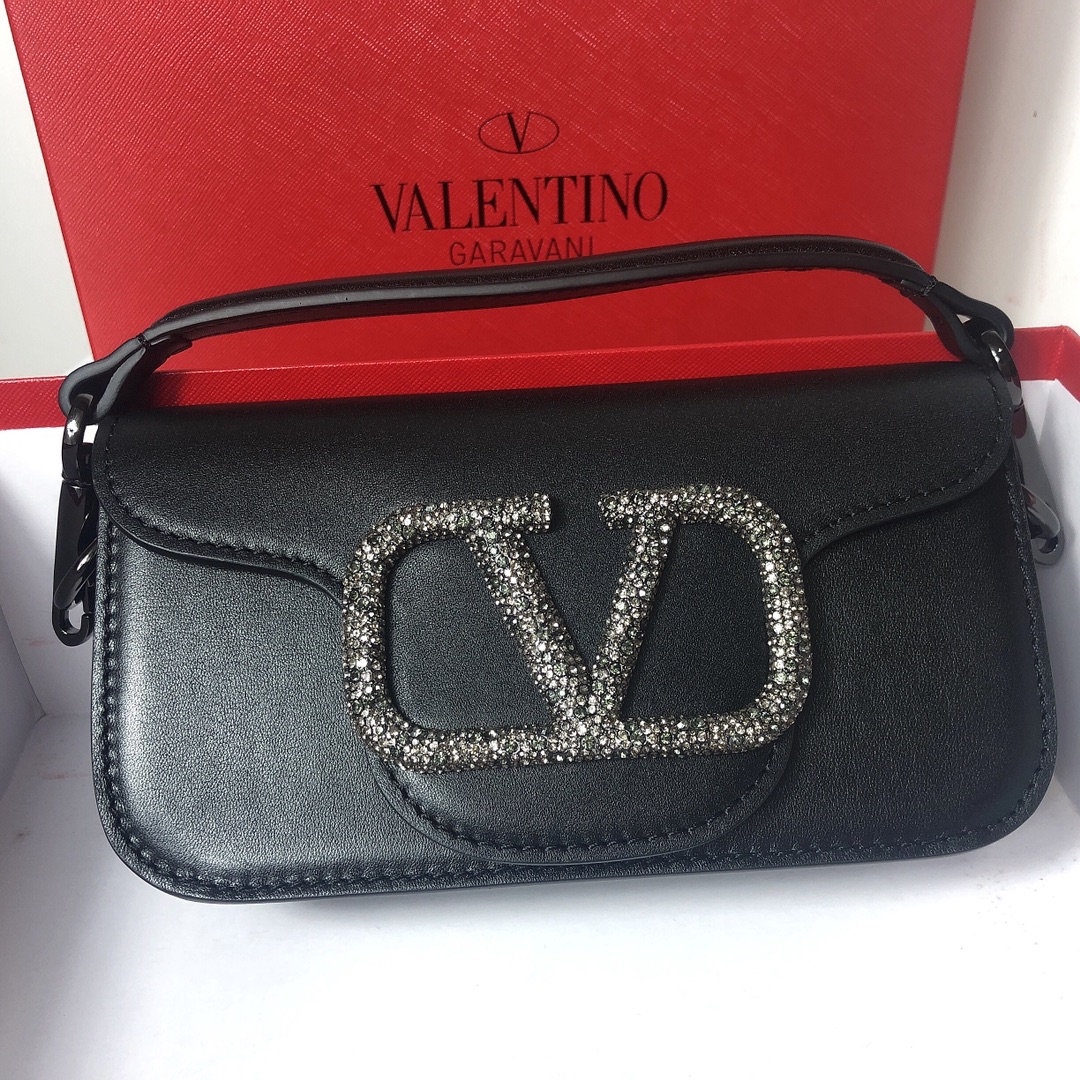 Valentino Small Garavani Loco Bag in Calfskin and crystals-Black
