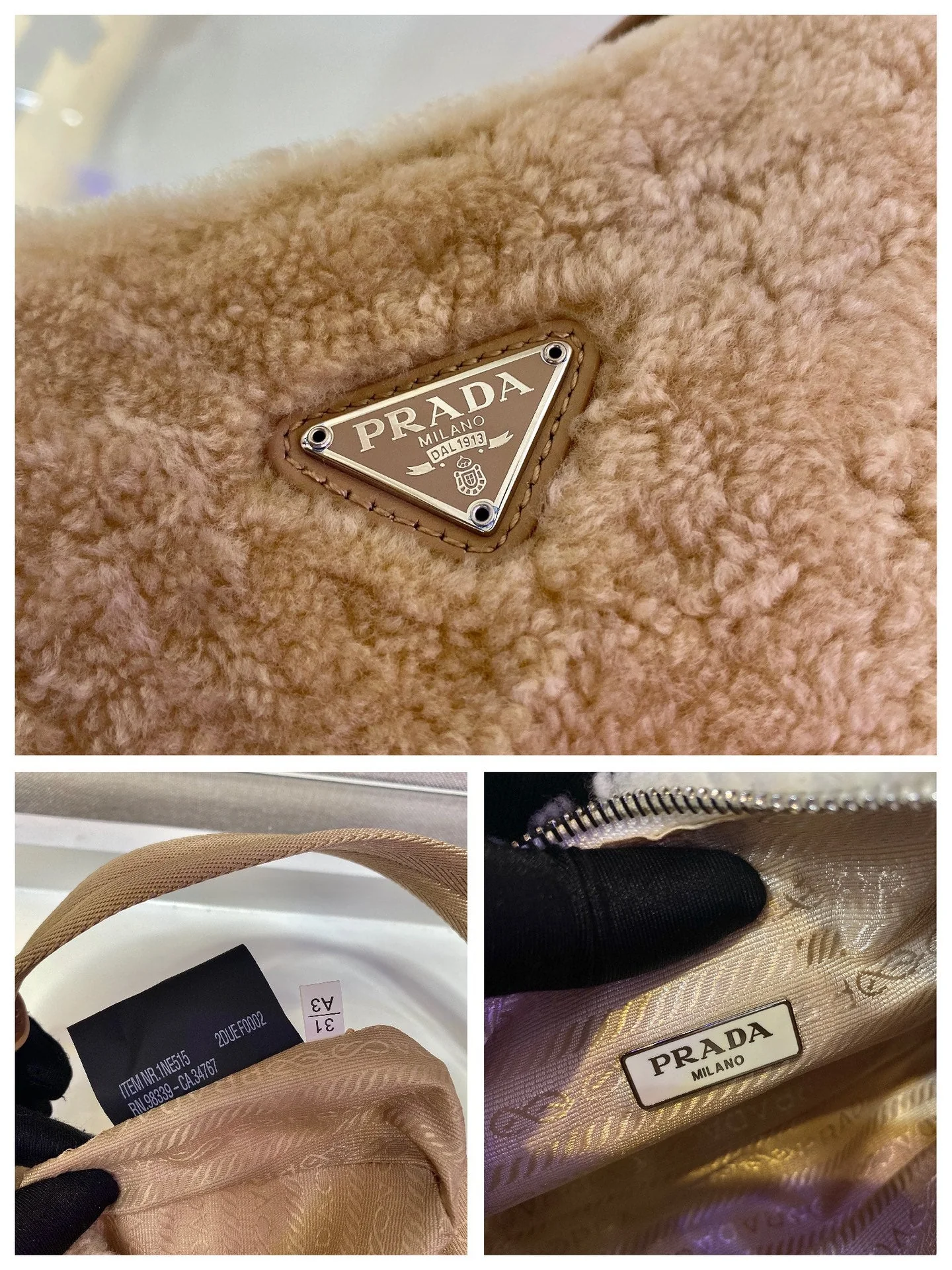 Prada HOBO BAG 23 IN BEIGE SHEARLING